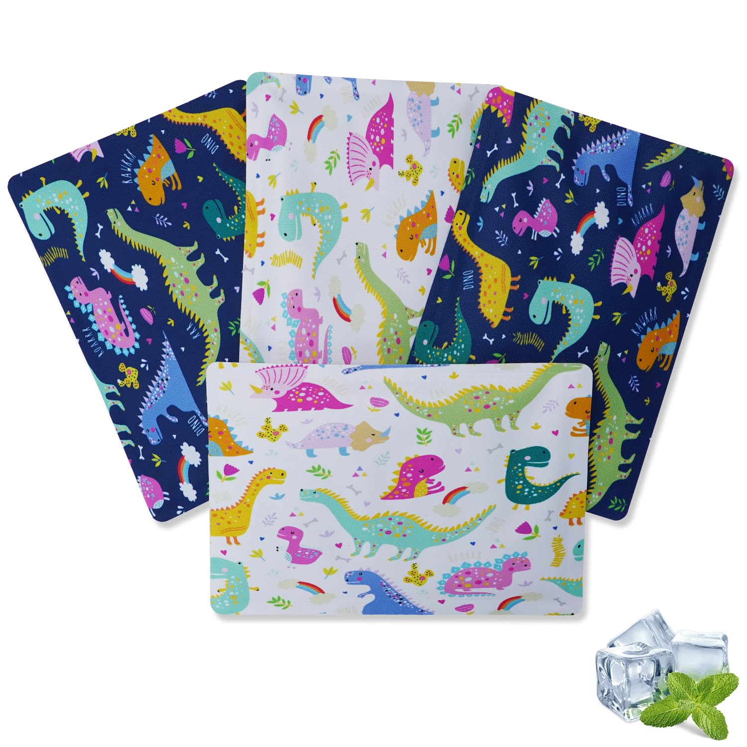 Cerbonny Reusable Ice Packs for Lunch Boxes - 4 Pack Dinosaur Design, BPA Free & Leak Proof Cooling Gel Packs - Perfect for Kids Lunch Bags, Picnics, Camping & Keeping Food Fresh All Day