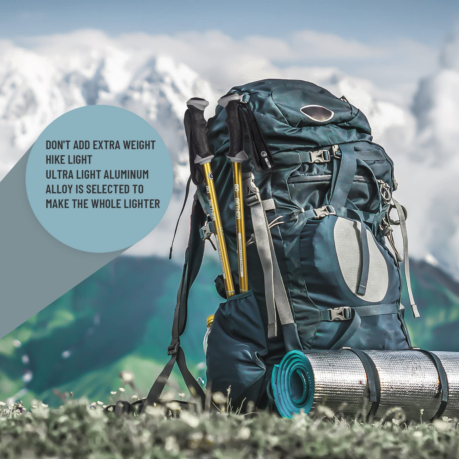 Adjustable Aluminum Trekking Poles - Lightweight Hiking Sticks with Quick Lock System, Ergonomic Handle & Padded Strap - Includes Snow Baskets - Perfect for Mountain Hiking, Backpacking & Outdoor Adventures
