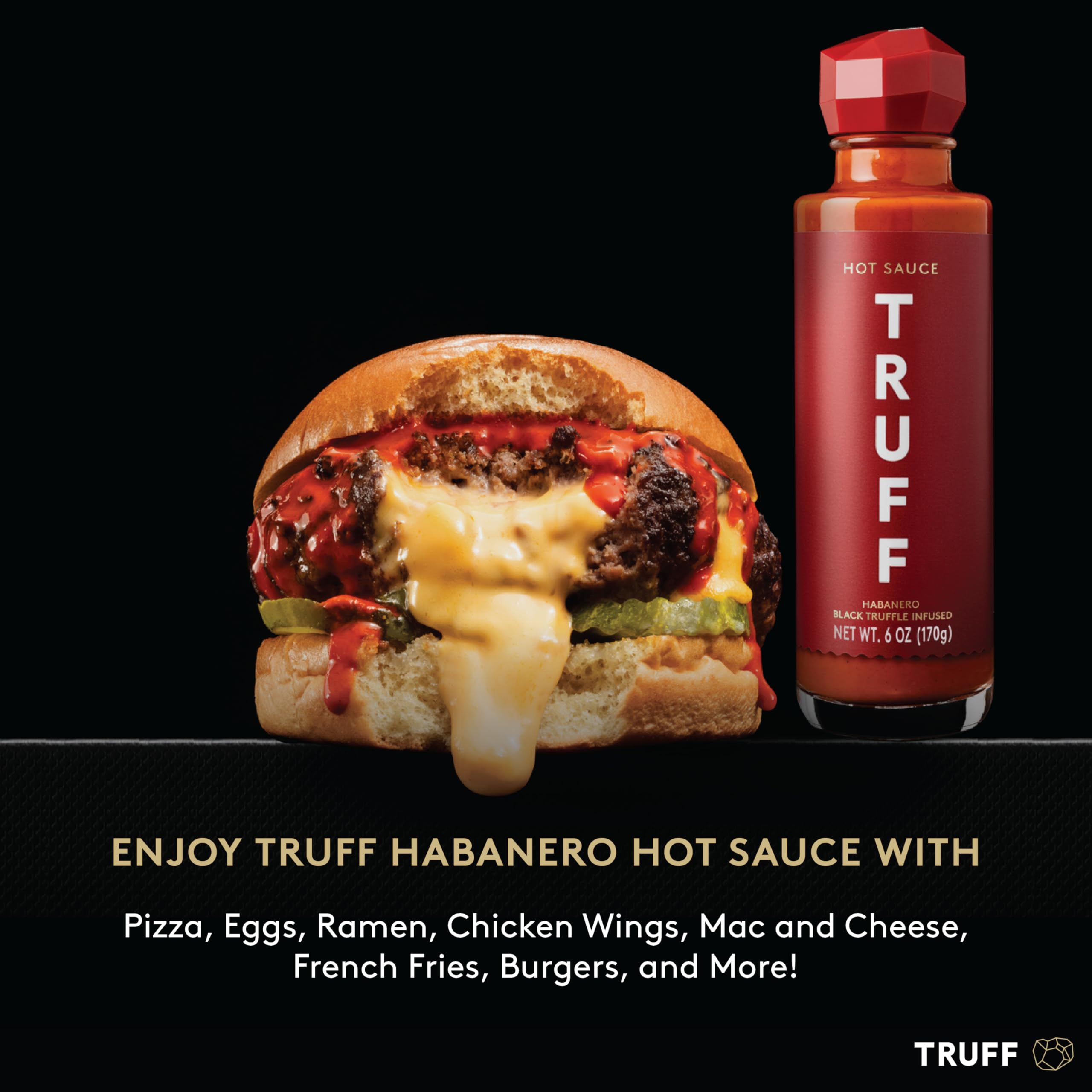 TRUFF Habanero Black Truffle Hot Sauce - Premium Spicy Gourmet Sauce with Jalapeño, Red Chili Peppers & Black Truffle Oil - Infused with Agave Nectar for Intense Heat - 6oz Bottle - Perfect for Tacos, Burgers, Pizza & Gourmet Cooking