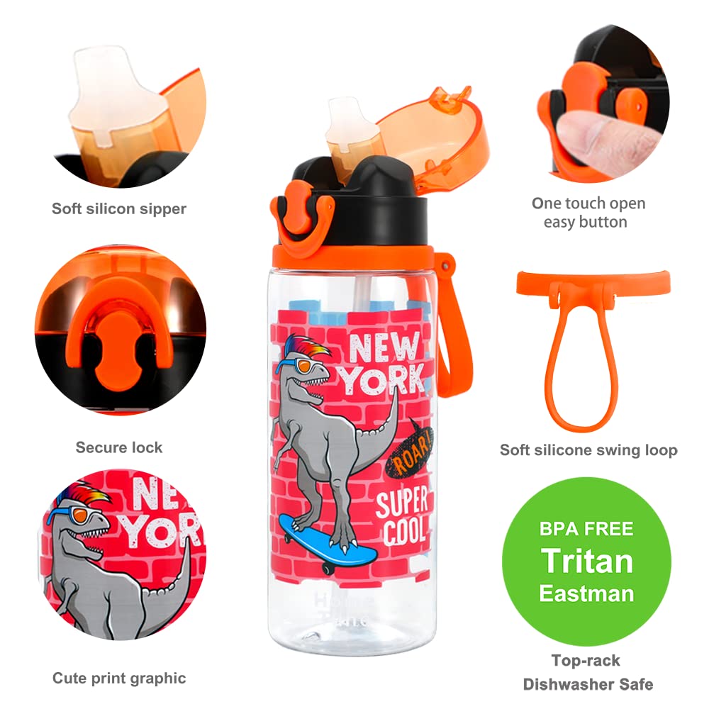 **Dino Themed Cute Water Bottle for Kids - BPA Free, Leak Proof & Easy Clean 24oz (700ml) - Perfect for School, Travel & Outdoor Activities**