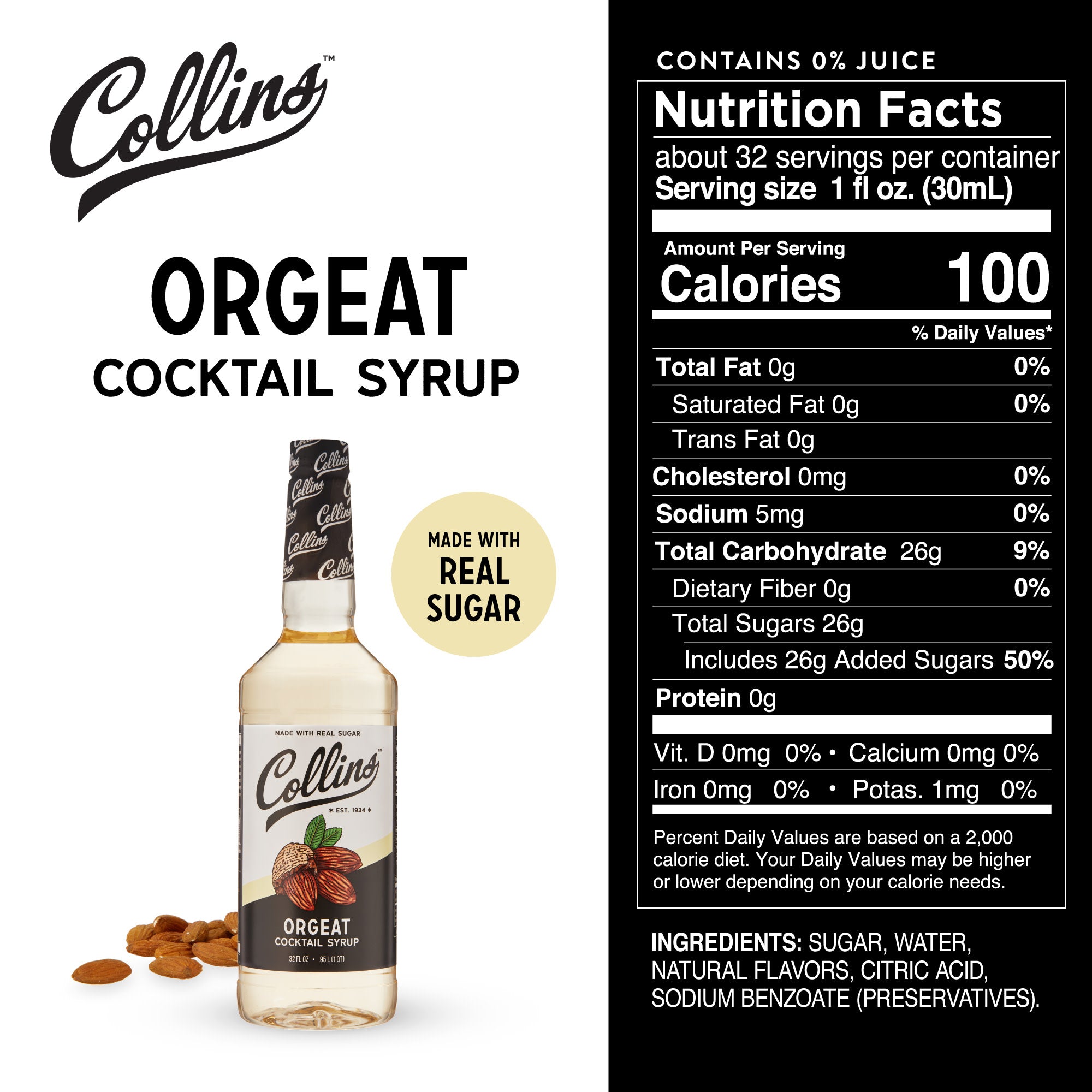 Premium Orgeat Syrup for Cocktails - 32 oz Bottle | Almond Flavor Mixer for Mai Tai, Margaritas & Mocktails | Bar Essentials & Home Bartending Supplies