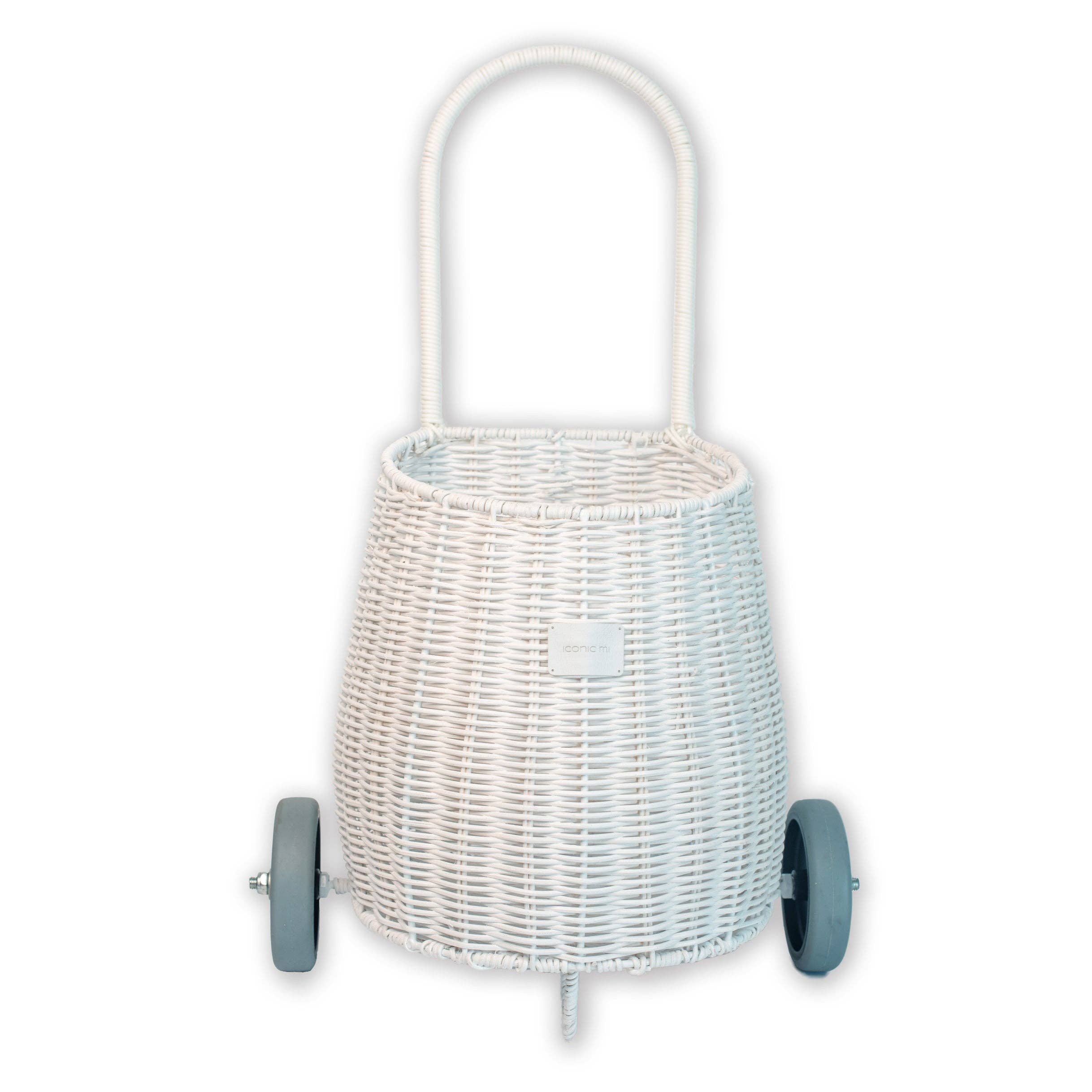 Rattan Storage Basket on Wheels for Kids - Light Pink Toy Organizer | Perfect for Playroom, Bedroom & Nursery Organization