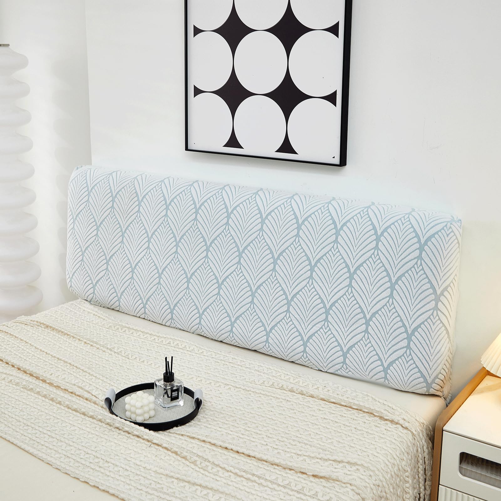 EFELIM Stretch Headboard Covers - Full, Queen, King Size Jacquard Slipcover - Dustproof Protector for Upholstered & Wood Headboards (Blue, 190-210cm/75-82.6in) - Perfect for Bedroom Makeover, Home Decor & Furniture Protection