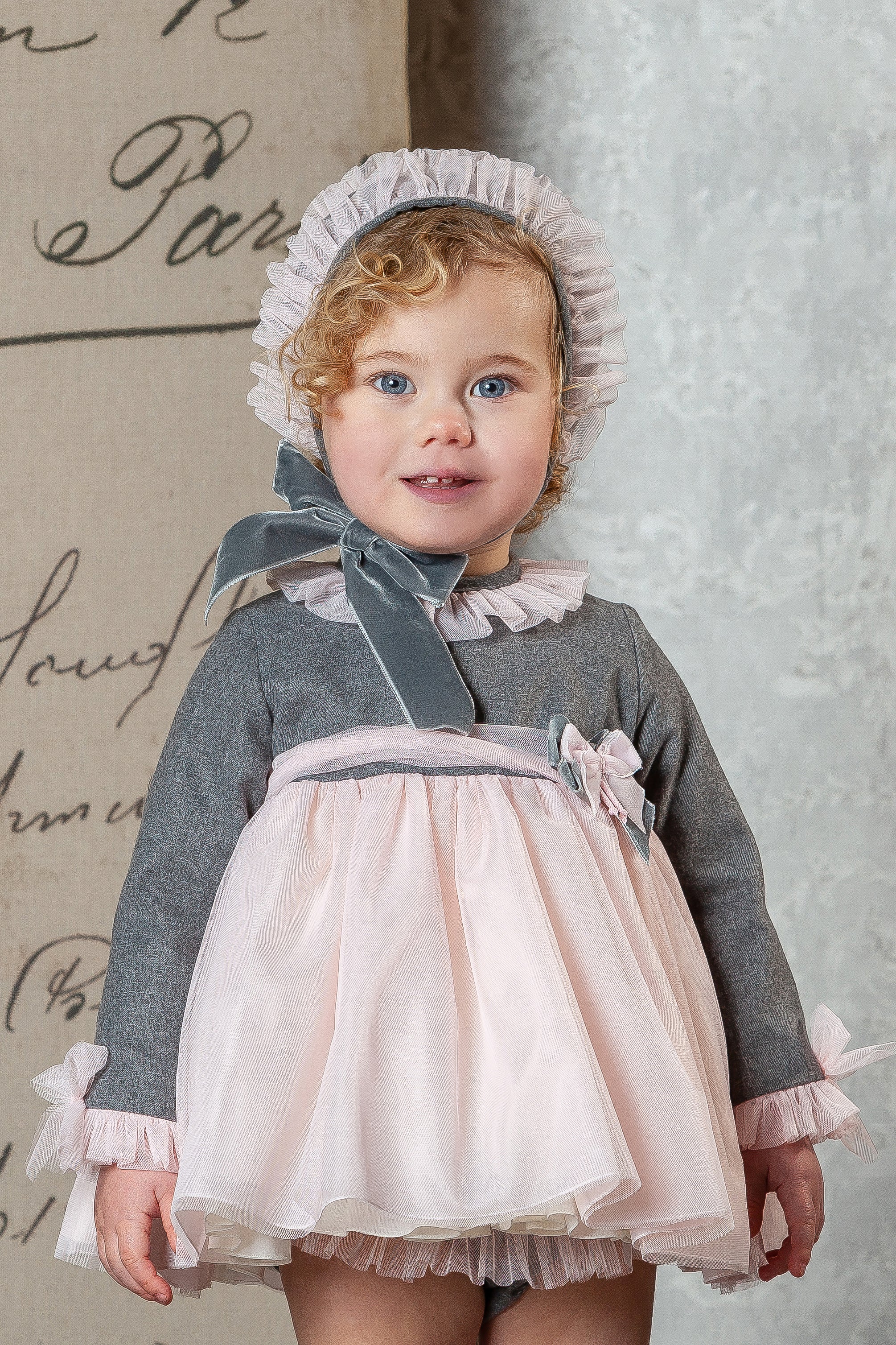 Violette Grey & Pink Tulle Dress Set for Girls - Elegant Party Dress with Floral Embroidery | Perfect for Birthday, Wedding, and Special Occasions