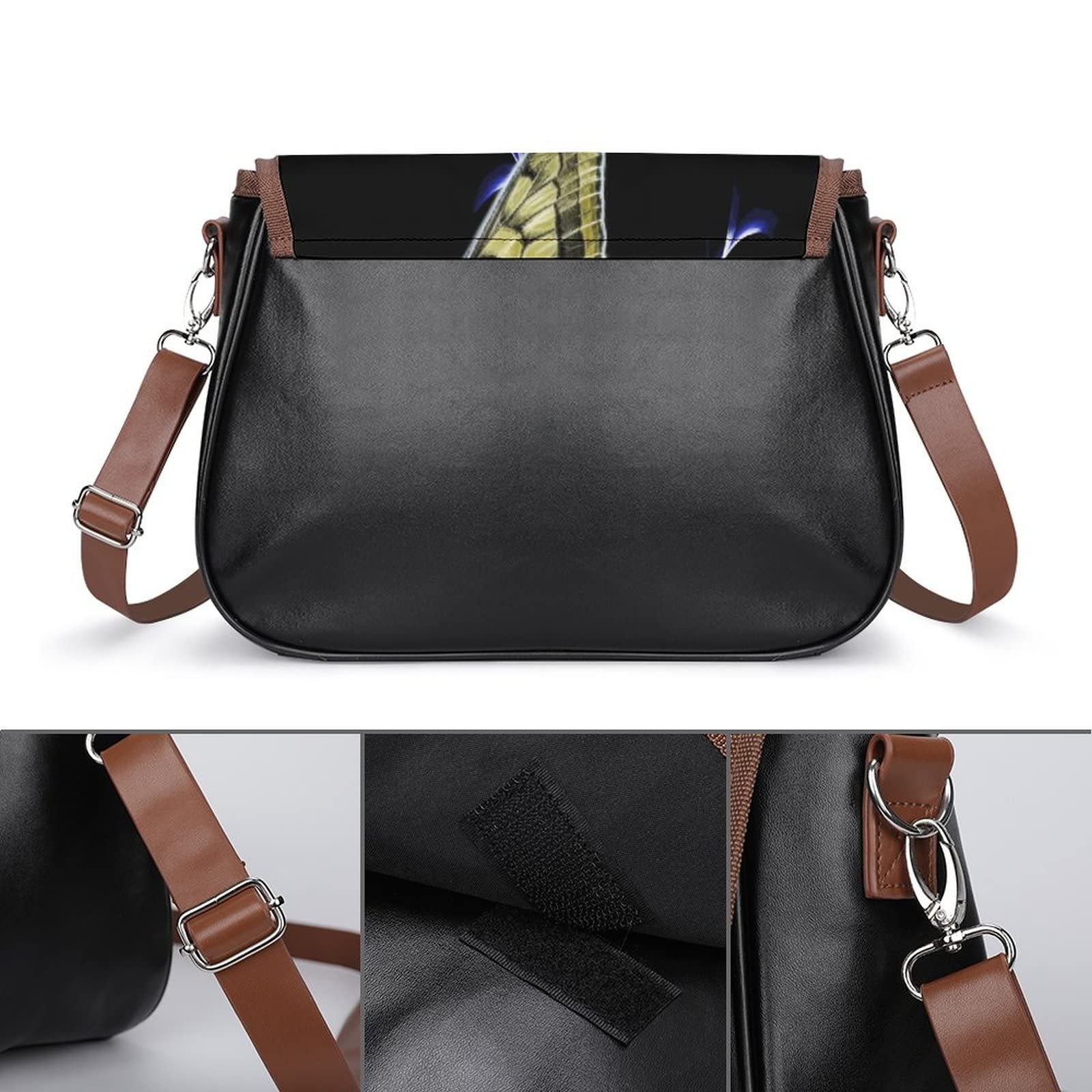 Women's Leather Crossbody Bag - Stylish Butterfly Printed Satchel Shoulder Messenger Purse for Casual Outings & Travel | Black Lightweight Design