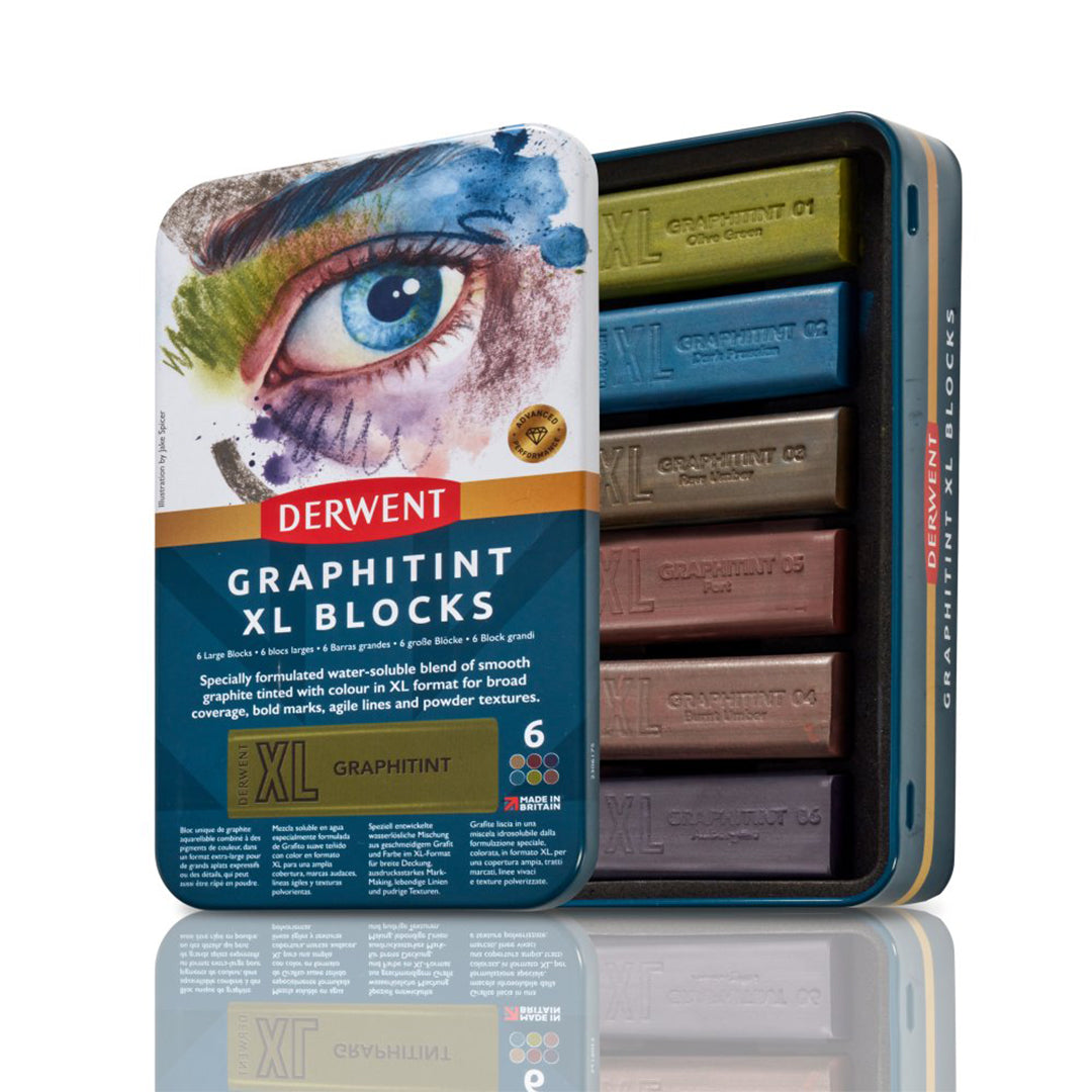 Derwent Graphitint XL Watercolor Pencils - Set of 6 Vibrant Colors in Tin Case | Perfect for Sketching, Drawing & Mixed Media Art Projects