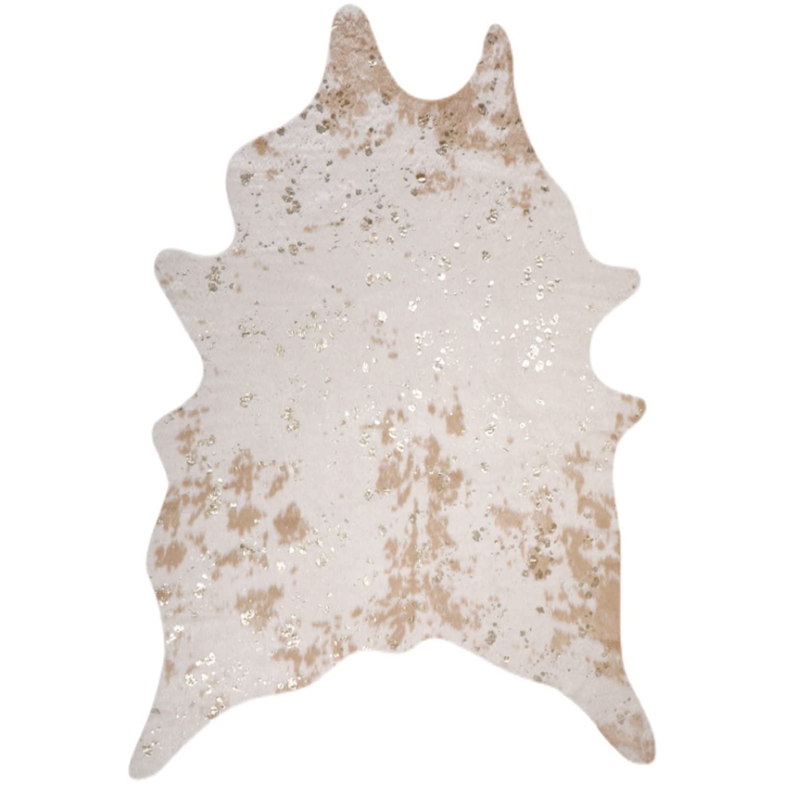 Galagold Cow Print Area Rug with Gold Sequins - Soft Vintage Western Decor Carpet for Living Room, Bedroom - 4.9x6.5ft White & Gold Aesthetic Rug - Perfect for Boho Chic Home Decor and Instagram-Worthy Spaces
