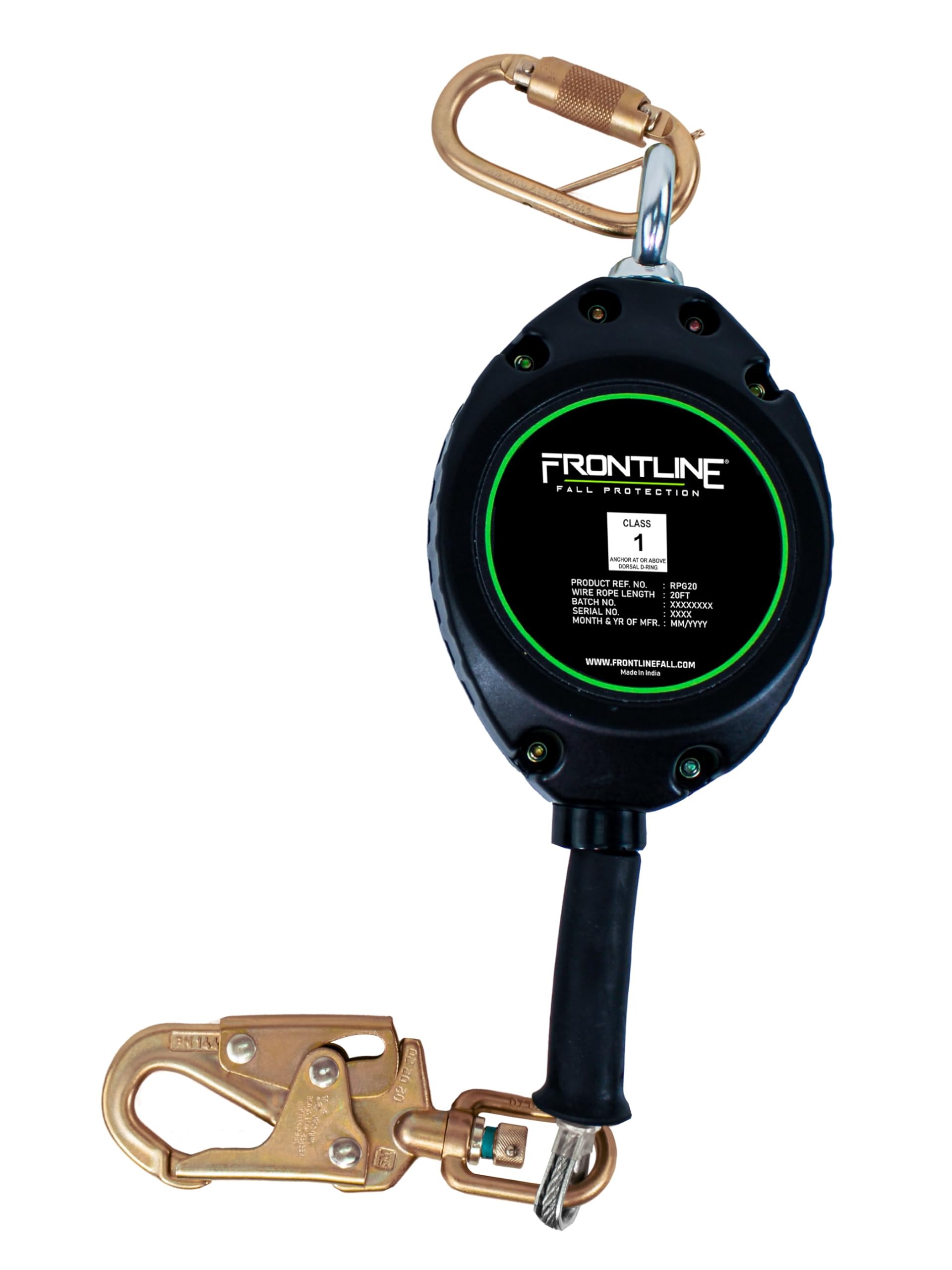 Frontline RPG20' Fall Protection Cable SRL with Steel Snap Hook | 3/16