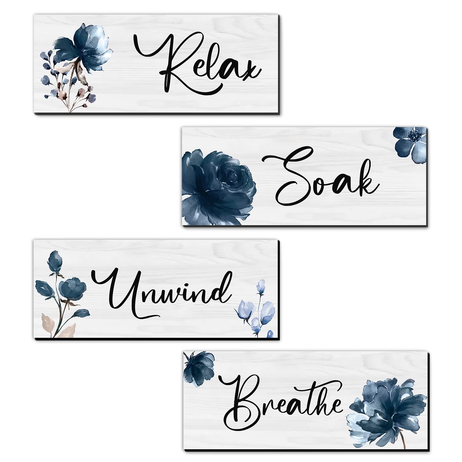 4-Piece Rustic Farmhouse Bathroom Wall Art Set - Wooden Hanging Signs with 'Relax Soak Unwind Breathe' Quotes - Perfect for Home Spa, Bathroom & Laundry Decor - Creates a Calming Atmosphere for Self-Care Moments