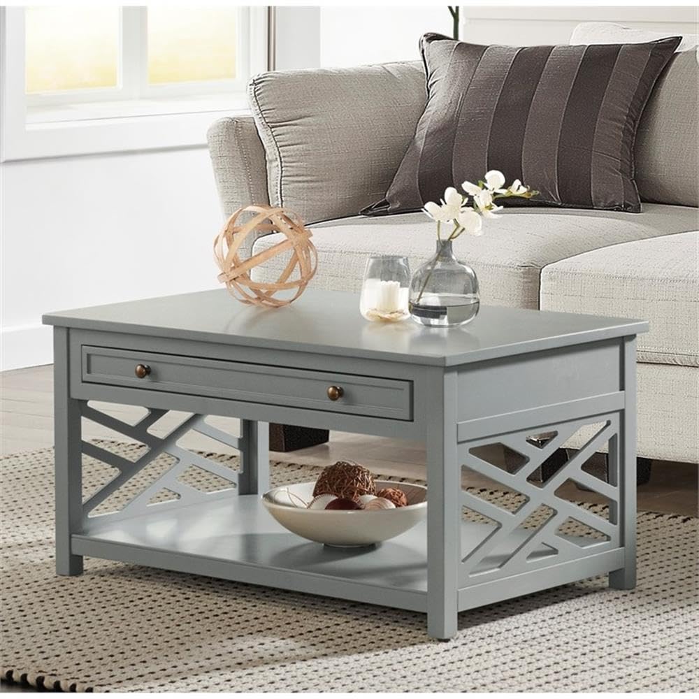 BOWERY HILL 36 Inch Wide Gray Wood Coffee Table with Storage Drawer - Perfect for Living Room, Office, and Small Spaces