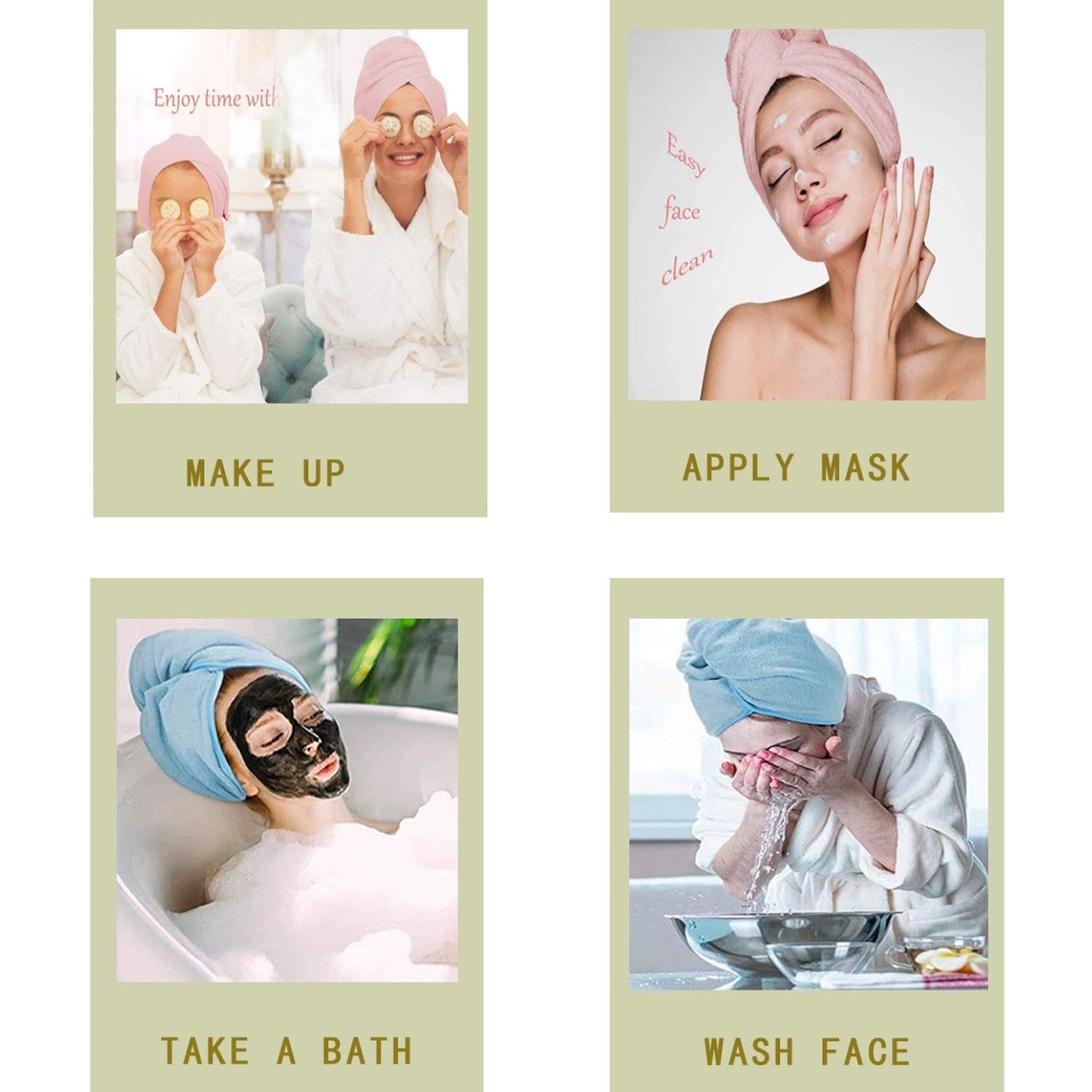 **Microfiber Hair Towel Wrap for Women - Super Absorbent Hair Turban for Curly, Long & Thick Hair - Quick Dry & Frizz Control (Pink & Khaki) - Perfect for Post-Shower, Salon & Travel Use**
