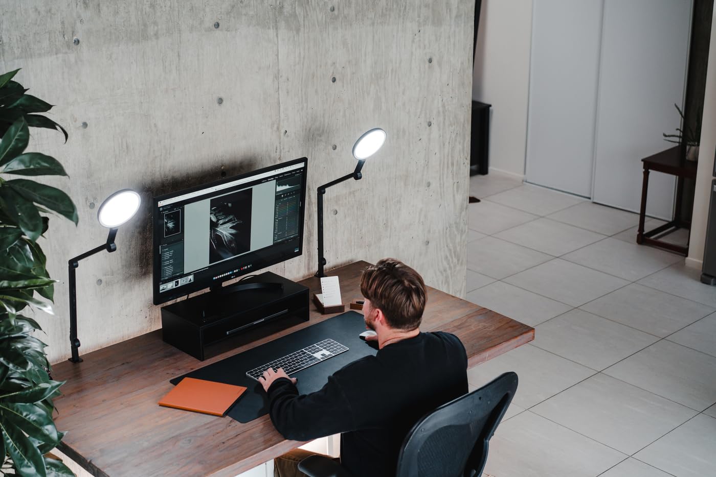 LUME CUBE Edge 2.0 LED Desk Lamp - Dimmable Home Office Light with USB Charging Port, Adjustable Swing Arm, Color Temperature & Brightness Control - Perfect for Video Calls, Streaming & Workspace Lighting (Black, 2-Pack)