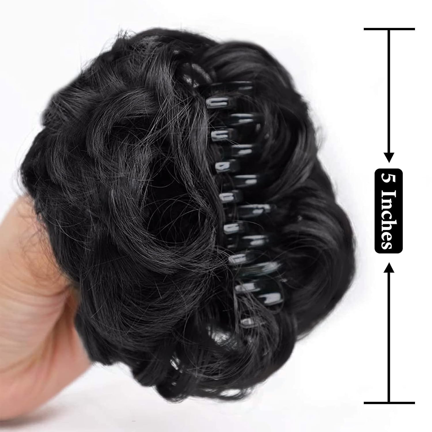 Messy Bun Hair Clip for Women - Wavy Curly Synthetic Hairpiece, Claw Chignon Ponytail Clip in Hair Extensions, Tousled Updo Scrunchie (Natural Black) - Perfect for Daily Wear, Parties & Special Occasions