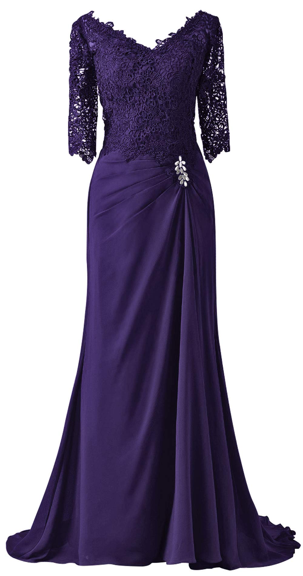 Elegant Lace Mother of The Bride Dress - Long Chiffon Evening Gown with Half Sleeves for Wedding Guest | Perfect for Formal Occasions, Ceremonies & Special Events