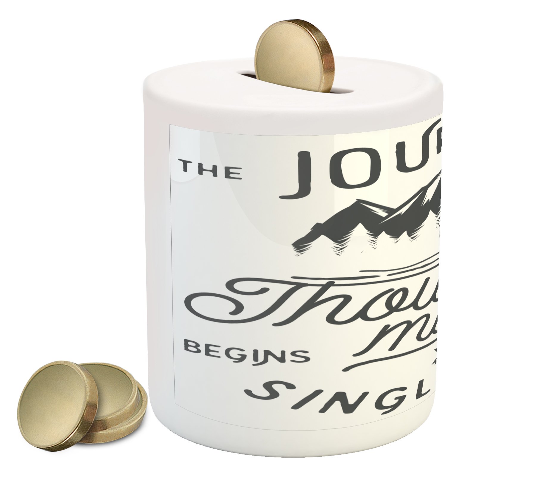 Ambesonne Ceramic Piggy Bank with Inspirational Quote 'Long Journeys Start with a Single Step' - 3.6
