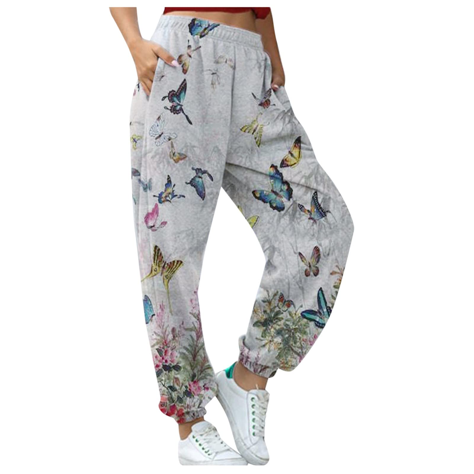 Qvkarw Women's Harem Pants - Floral Print Loose Fit Yoga Pants with Pockets, Mid Waist Wide Leg Trousers for Yoga, Lounge & Casual Wear
