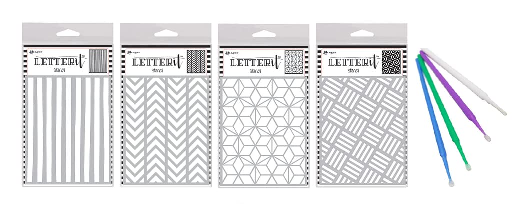 Ranger Letter It Bundle - 4 Fun Stencils with PTP Flash Deals Detail Sticks (Rocking Stripes Collection) | DIY Scrapbooking, Card Making & Home Decor Craft Supplies