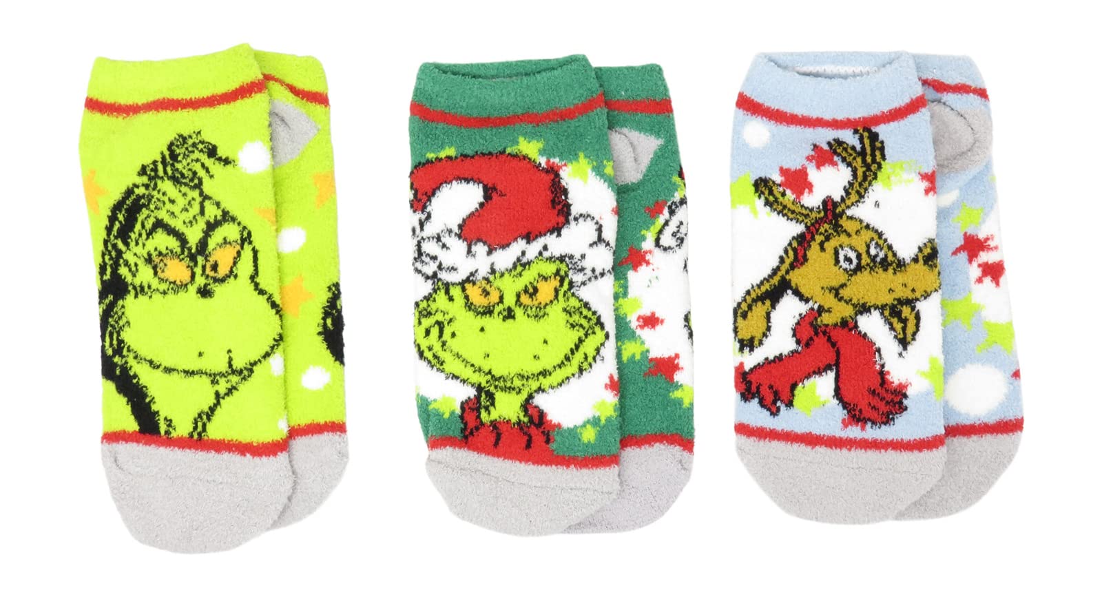 Dr. Seuss The Grinch Who Stole Christmas 3-Pack Ankle Socks for Women & Juniors (Shoe Size 5-10) - Festive Holiday Socks for Christmas Gifts, Office Parties & Cozy Winter Outfits