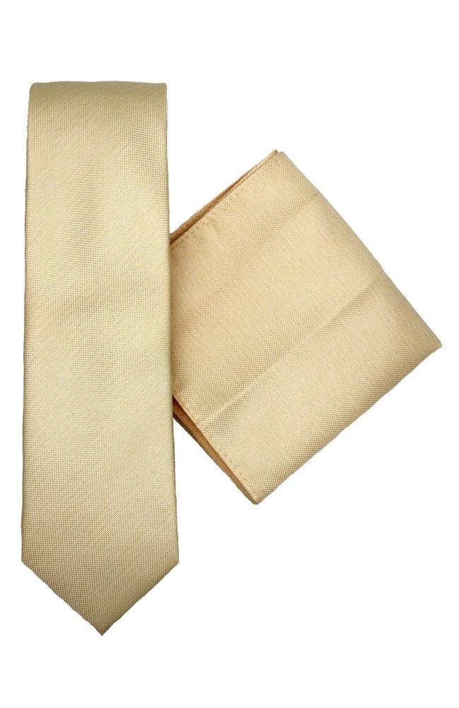 Premium Yellow Plain Polyester Tie and Pocket Square Set for Men - Perfect for Weddings, Business Meetings & Formal Events