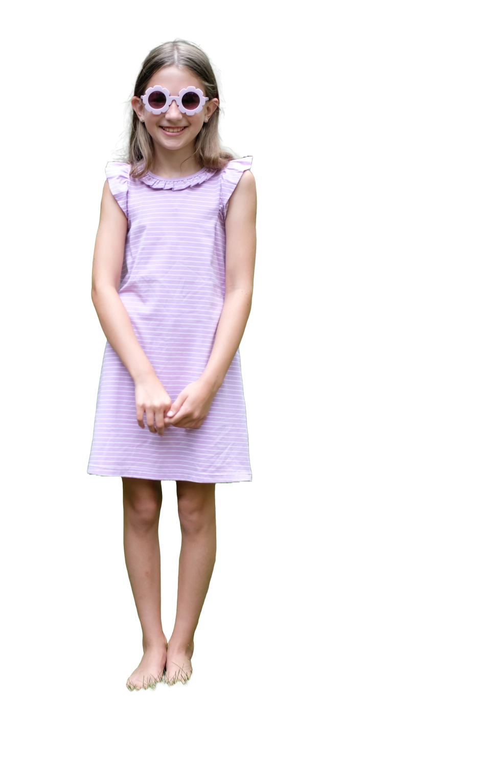 Colette Ruffle Dress Lavender Stripe - Elegant Floral Print Summer Dress for Women | Perfect for Weddings, Parties & Beach Vacations