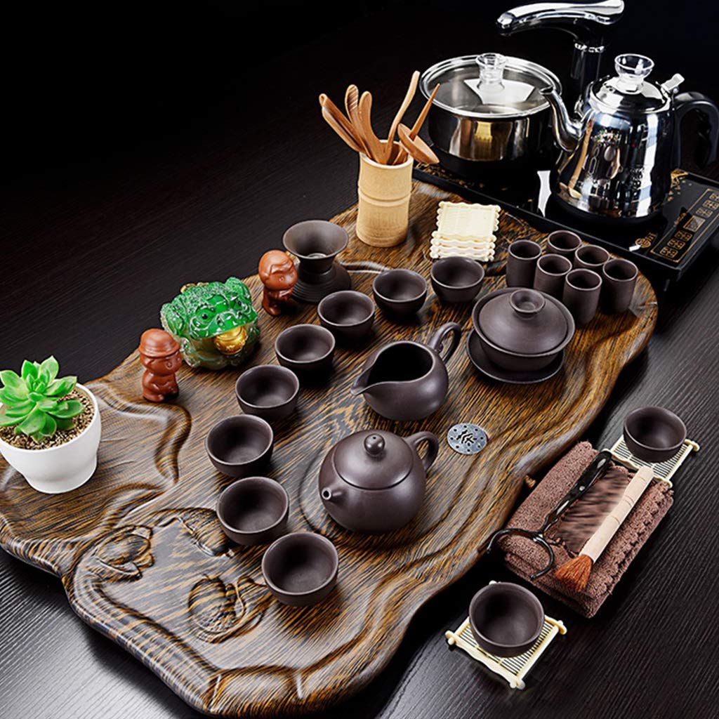 Premium Wooden Kungfu Tea Set with Ceramic Teapot & Cups - Electric Tea Stove & Solid Wood Tea Tray - Complete Ceremony Set for Home, Office or Gifting - Perfect for Chinese Tea Ceremonies, Relaxation & Meditation