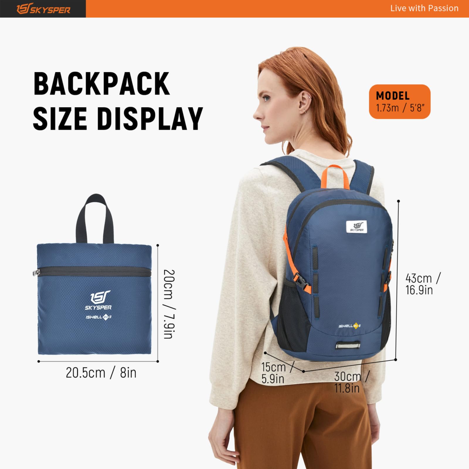 SKYSPER 20L Lightweight Packable Hiking Backpack - Water Resistant Daypack for Women & Men - Perfect for Outdoor Adventures, Travel & Daily Commute