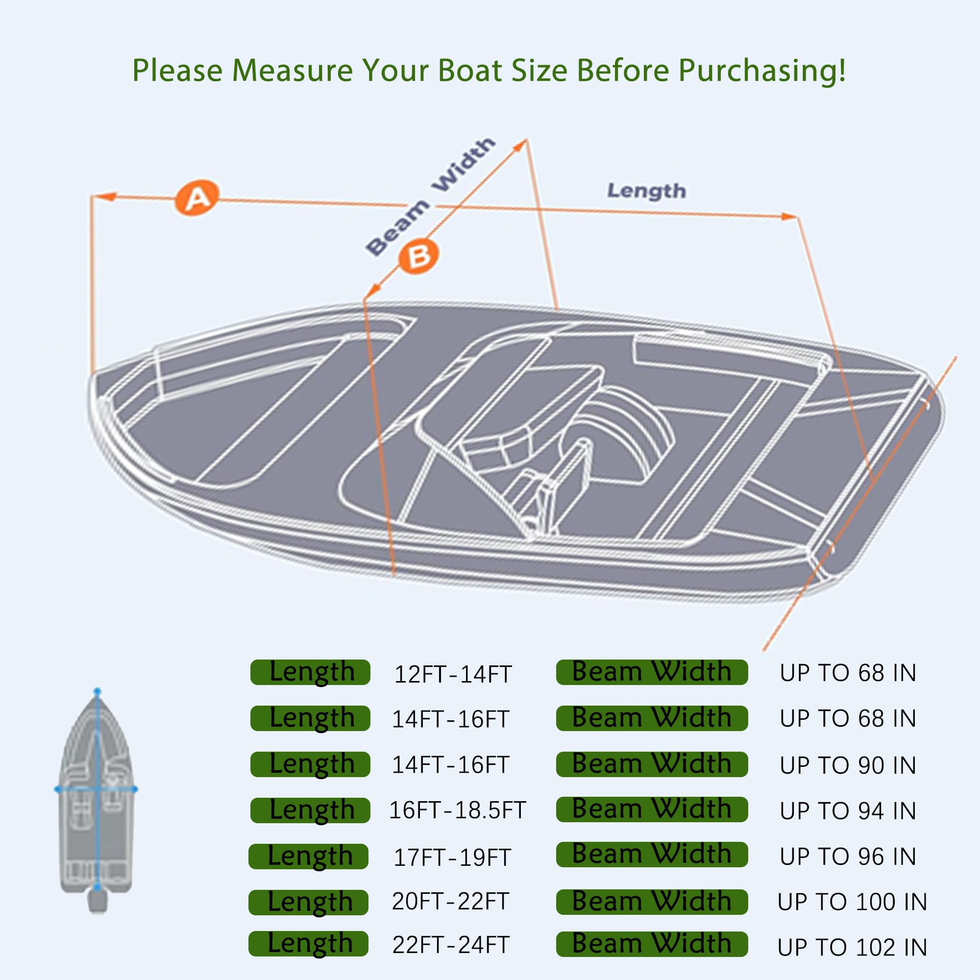 Heavy Duty 900D Waterproof Boat Cover 12-14 ft - UV Resistant for V-Hull, Tri-Hull, Runabout - Perfect for Outdoor Boat Storage