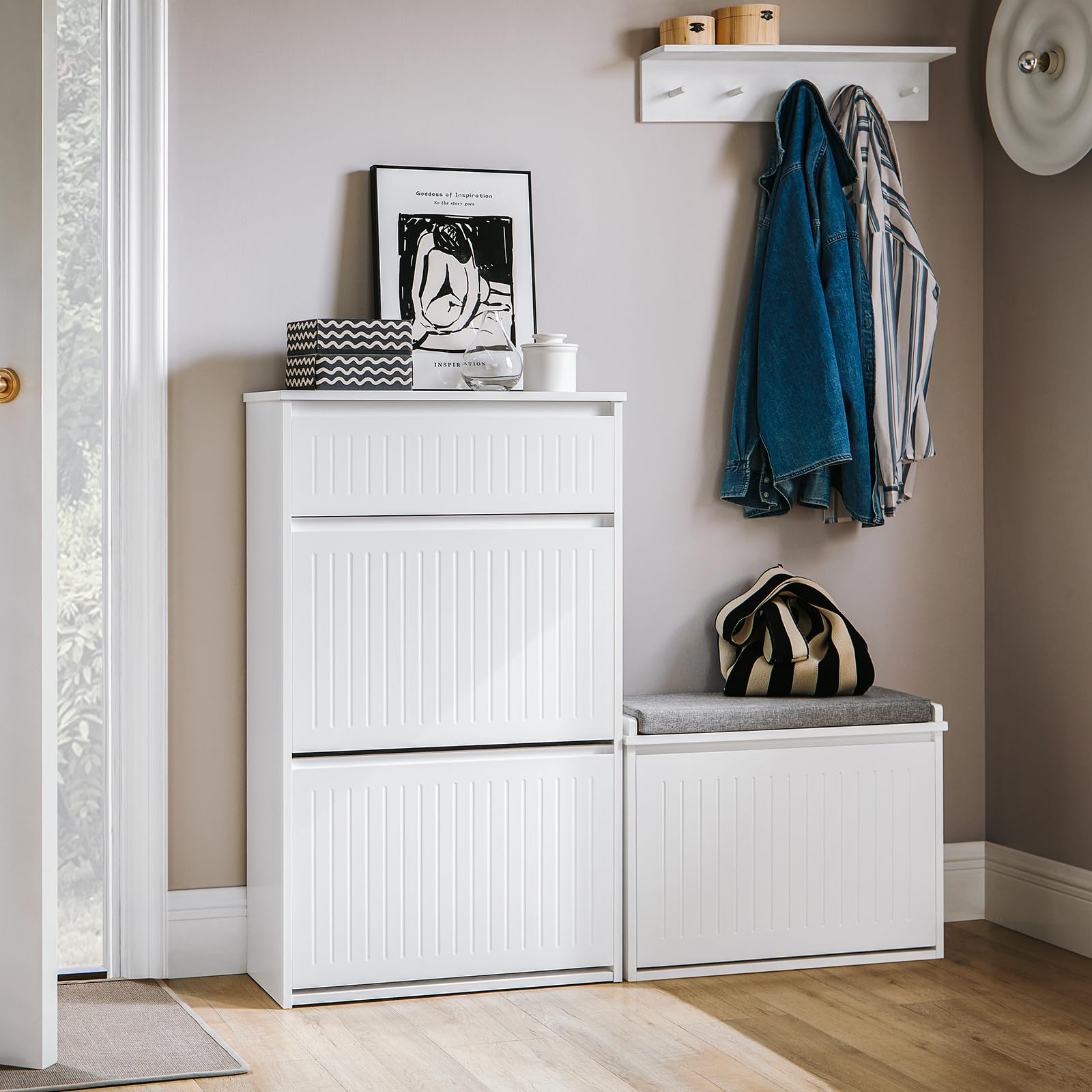 Haotian Freestanding Shoe Storage Cabinet - White Entryway Shoe Organizer with Narrow Design for Hallway | Perfect for Small Spaces, Closet Organization & Entryway Decor (Model FSR165-W)
