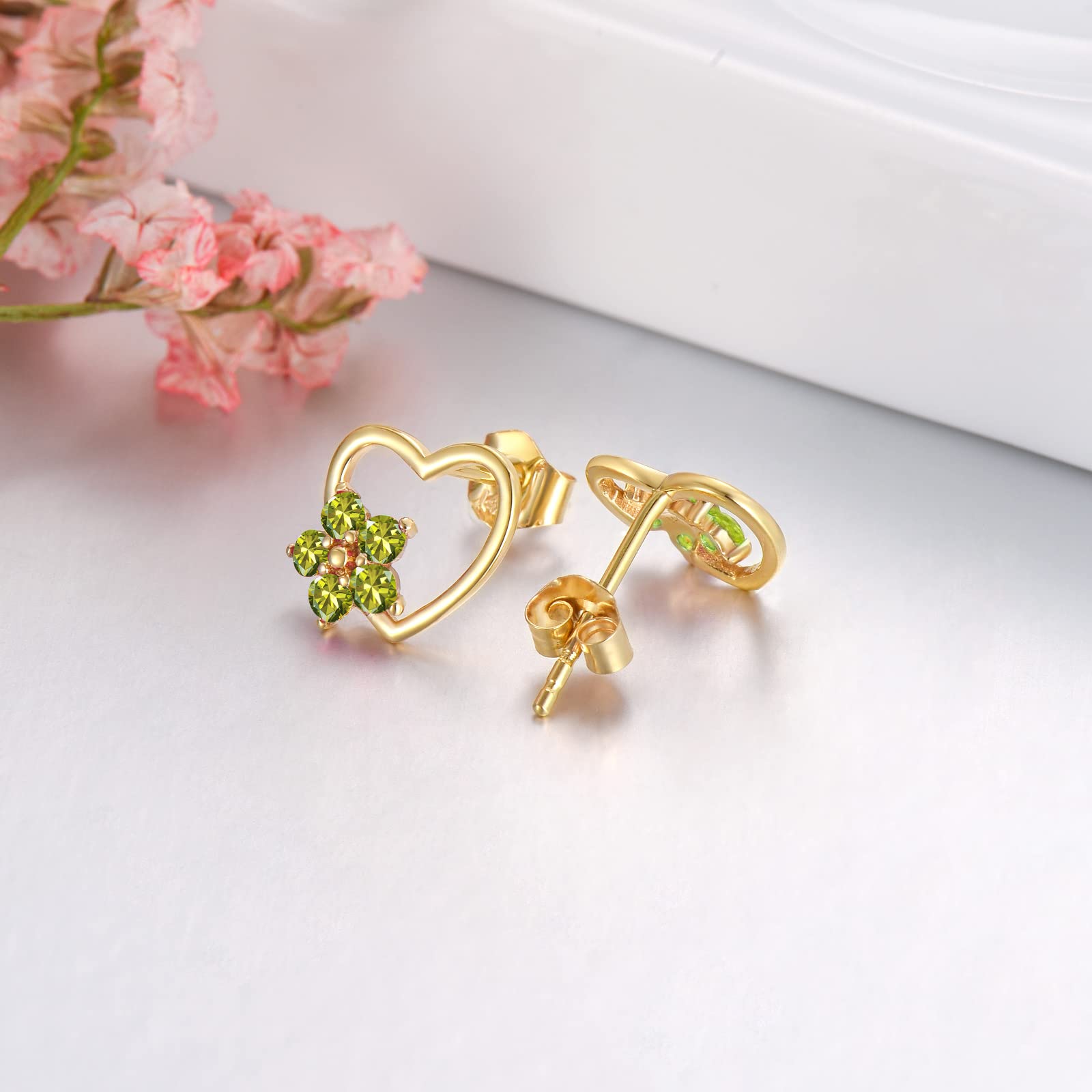 14K Real Gold Heart Stud Earrings for Women & Girls - Dainty Floral Birthstone Jewelry, Perfect Birthday Gift for Wife, Girlfriend, Daughter | Valentine's Day, Anniversary & Everyday Wear