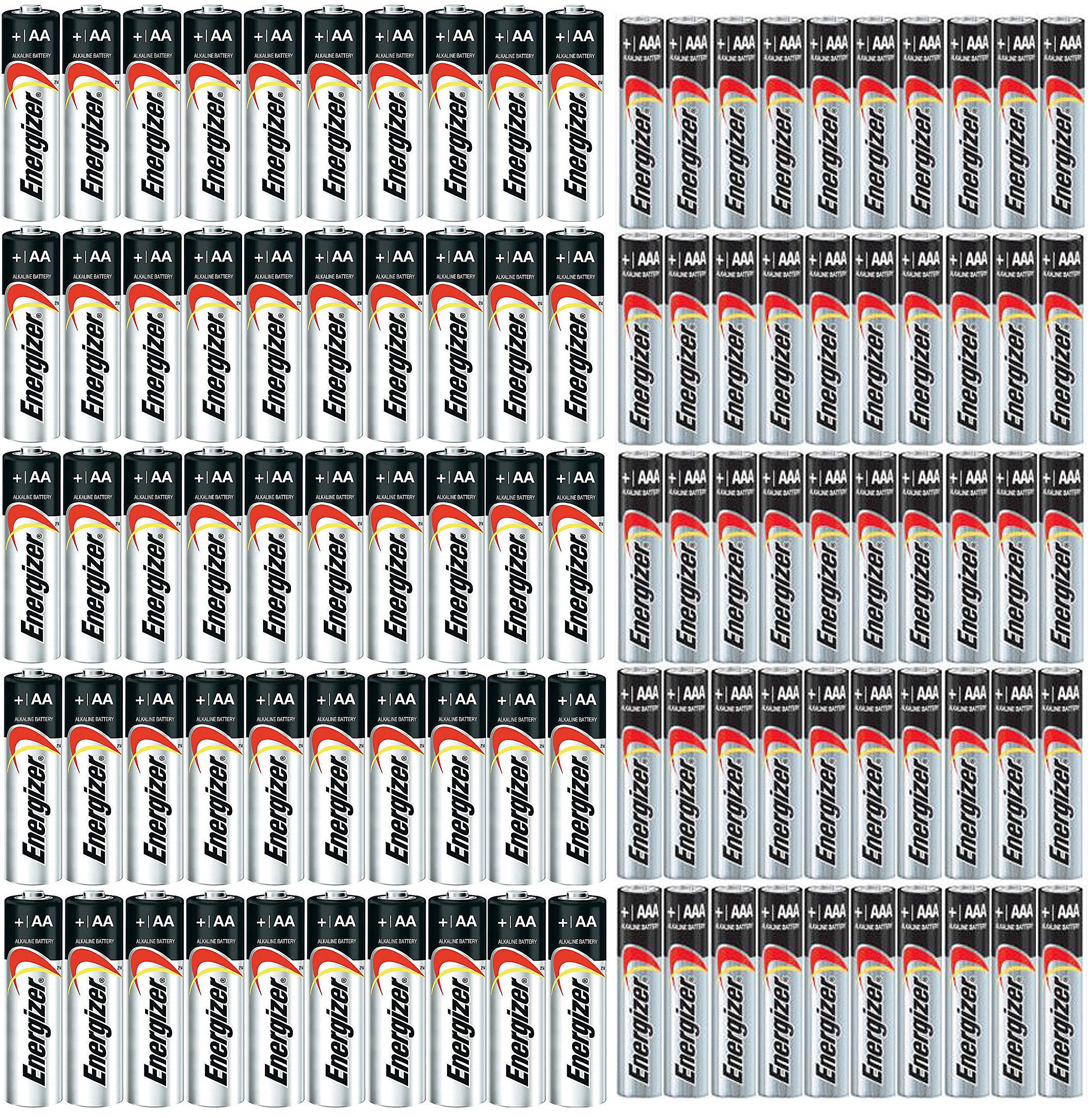 Energizer Max Alkaline Batteries Combo Pack - 50x AA (E91) & 50x AAA (E92) Batteries, Made in USA, Expiry 2023+, Bulk Packaging - Perfect for Toys, Flashlights, Remote Controls & Emergency Kits