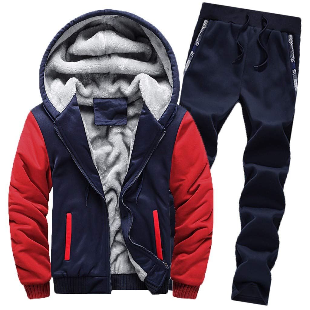 Men's Winter Fleece Hoodie with Zipper - Warm Sweater Jacket & Pants Set for Outdoor Activities, Casual Wear, and Cold Weather Layering