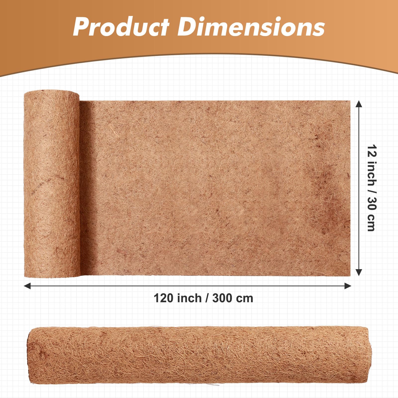 12x120 Inch Coco Liner Roll - Natural Coconut Fiber Mat for Planters, Window Boxes, DIY Flower Baskets, Pet Pads & Reptile Carpets - Perfect for Indoor/Outdoor Gardening and Pet Habitat Decoration