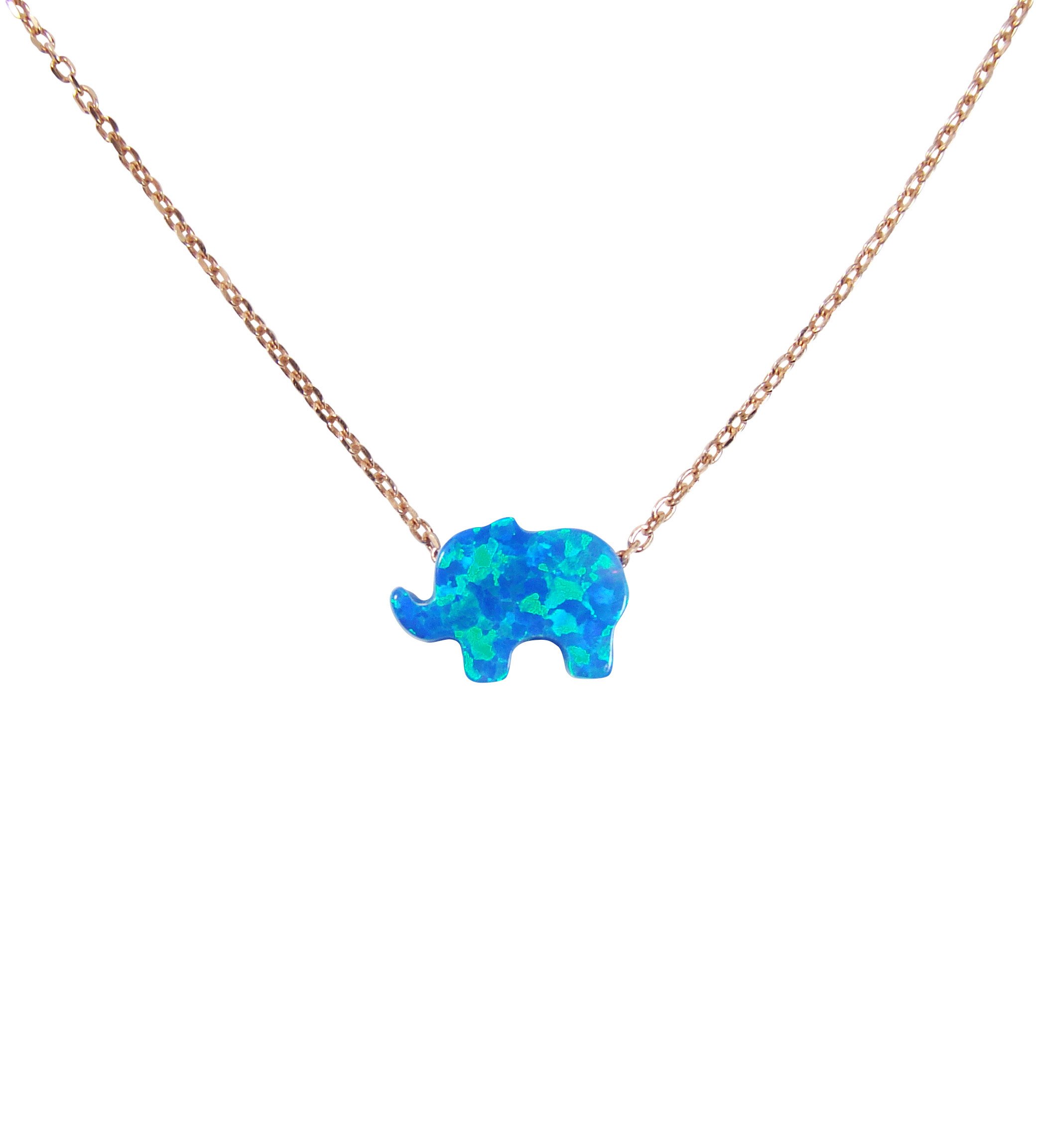 Blue Opal Elephant Pendant Necklace - Sterling Silver, Gold Plated & Rose Gold Plated Chain Options | Elegant Jewelry Gift for Women, Birthday & Anniversary Present