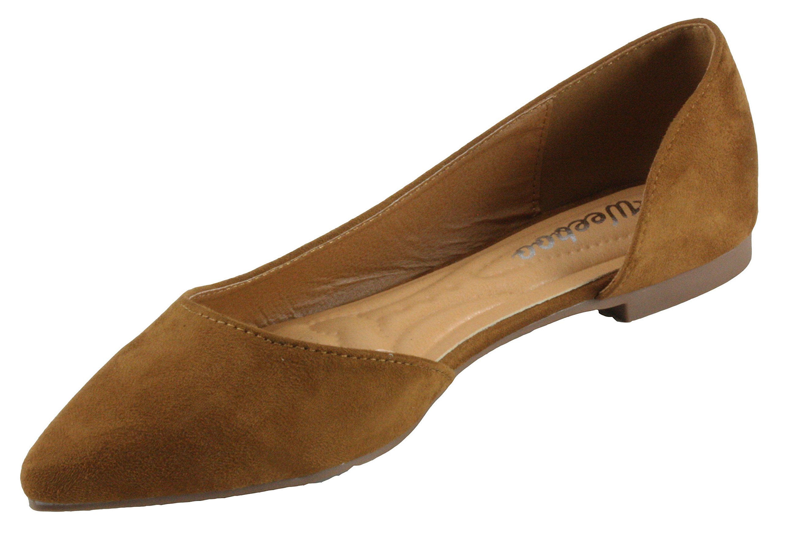 Weeboo Women's Doris-27 Pointed Toe Flats - Faux Suede D'Orsay Ballet Shoes for Work, Office & Dressy Occasions