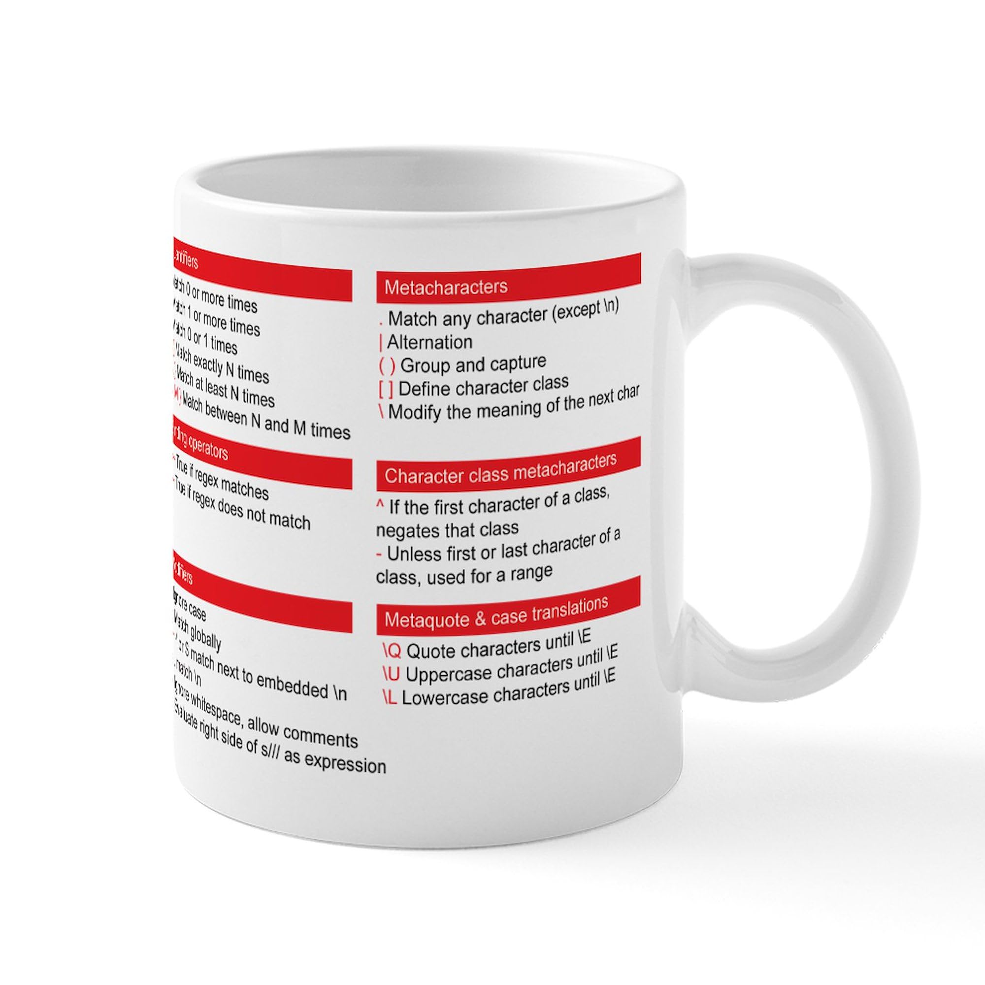 Regex Reference Mug - 11 oz (325 ml) Ceramic Coffee Cup with Programming Joke - Perfect for Coders, Developers & Tech Gifts | Office, Home & Coding Sessions