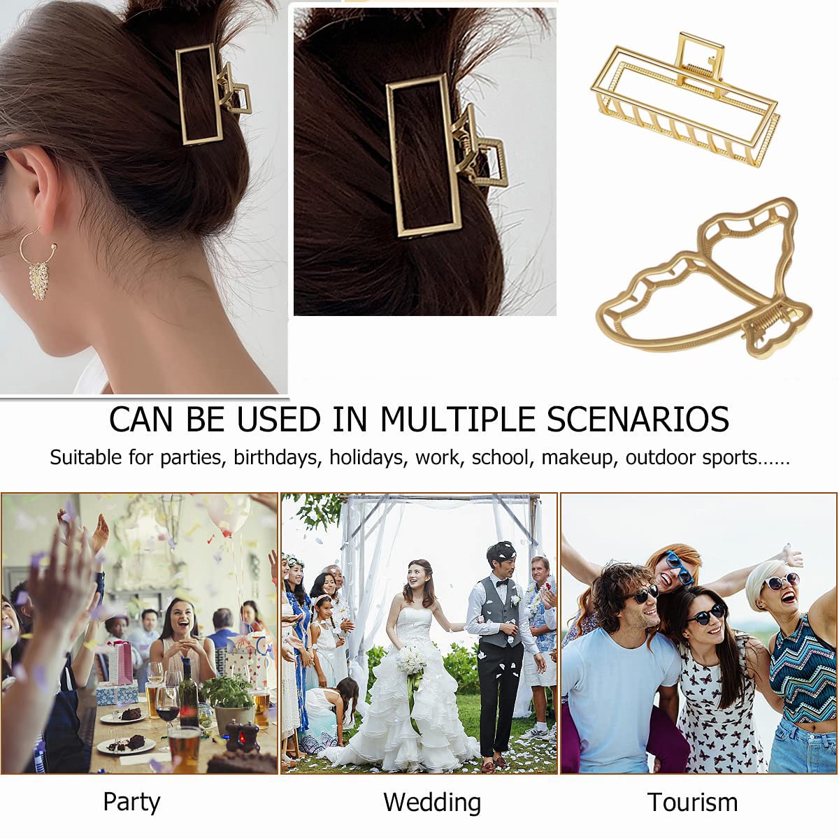 Sichumaria 2-Pack Gold Metal Hair Claw Clips for Thick Hair - Large Jaw Butterfly Hair Clips for Women, Hair Styling Accessories for Ponytails, Buns & Updos