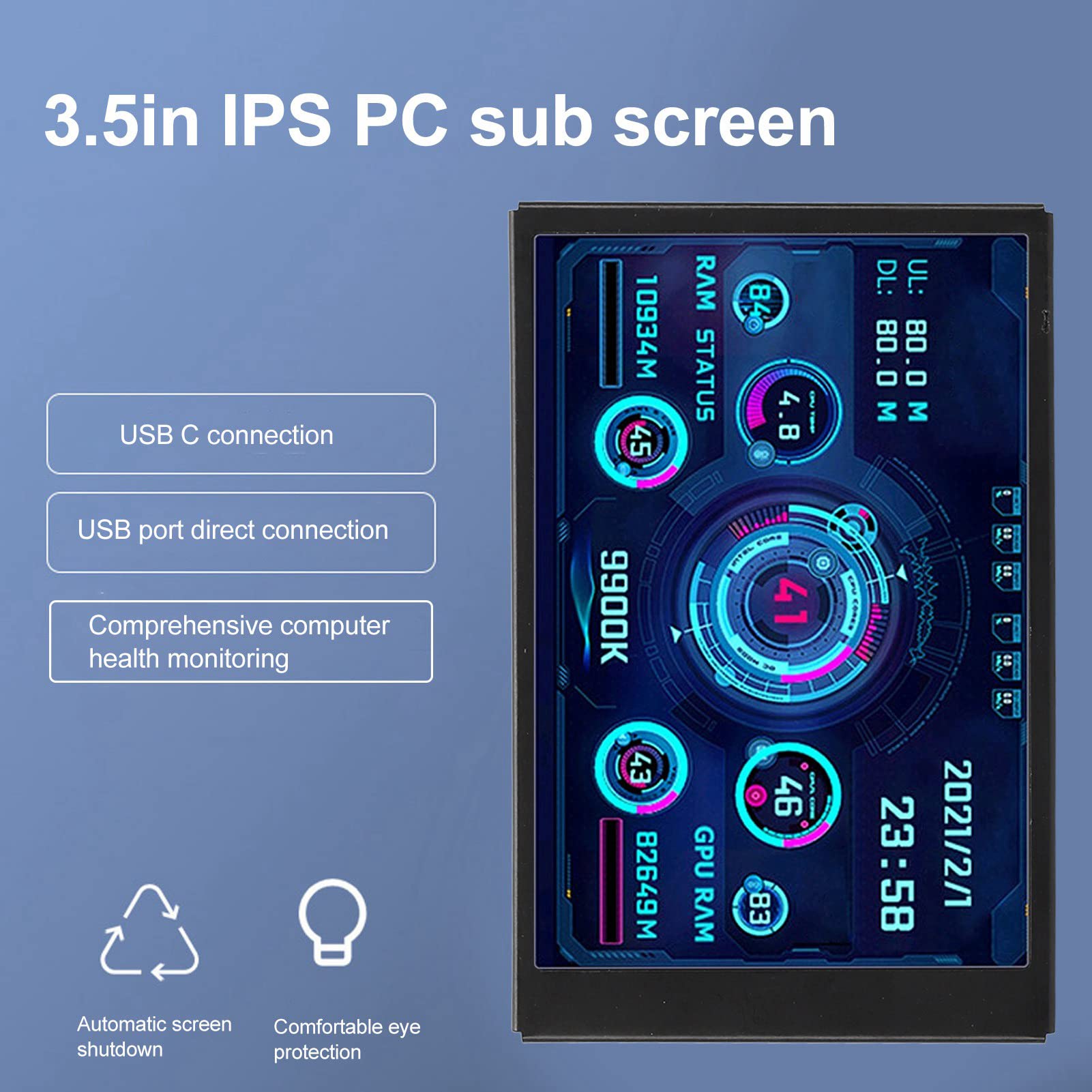 LIYJTK 3.5 Inch Mini PC Monitor - IPS Full HD Display for CPU, RAM & Hard Disk Temperature Monitoring - AIDA64 Compatible Computer Hardware Diagnostic Tool (Black) | Perfect for Gaming Rigs, Workstations & Server Monitoring