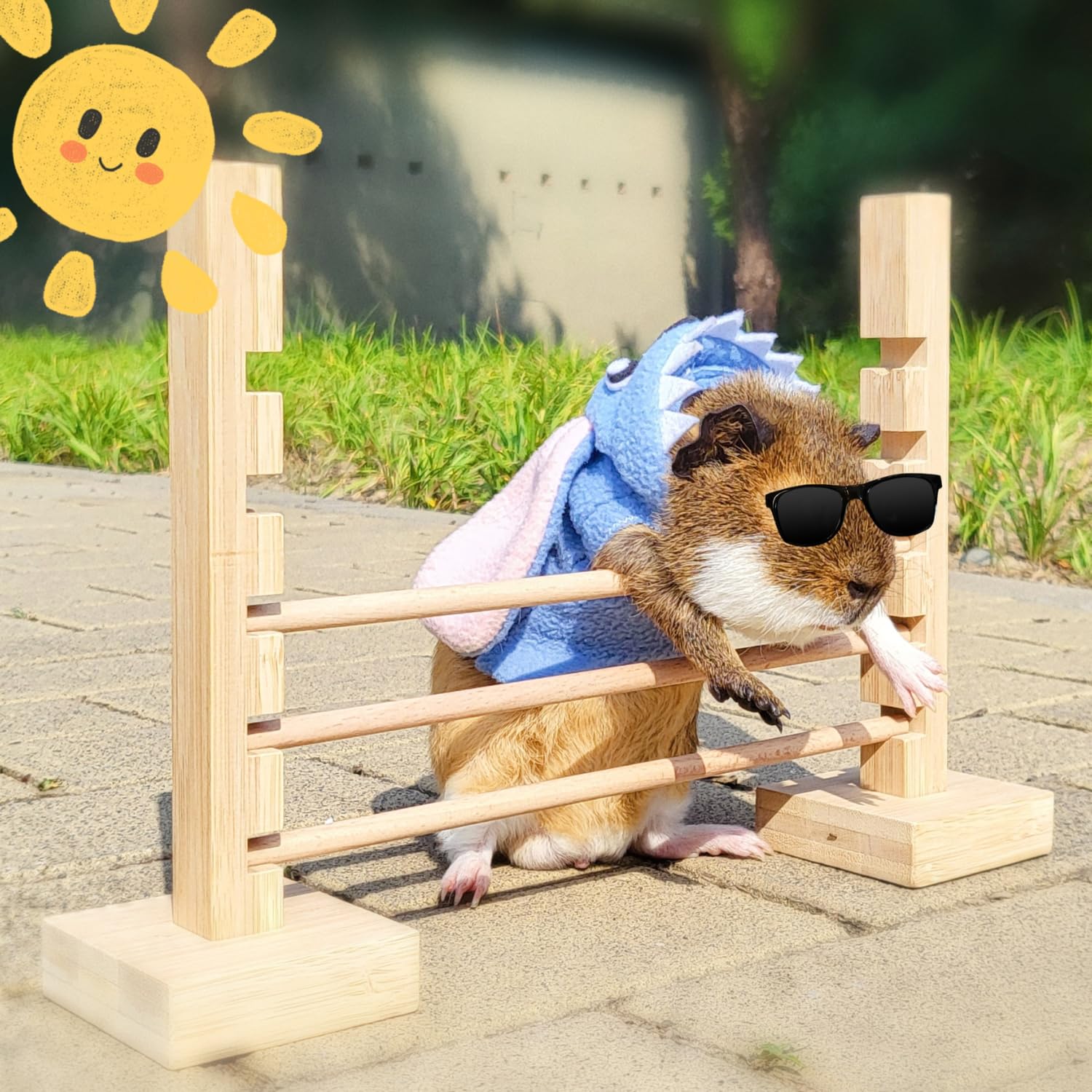Natural Wood Guinea Pig Jump Bar Set - Adjustable Height Small Animal Training Hurdles for Rabbits, Chinchillas & Dwarf Pets - Fun Obstacle Course Toy for Exercise & Playtime Activities