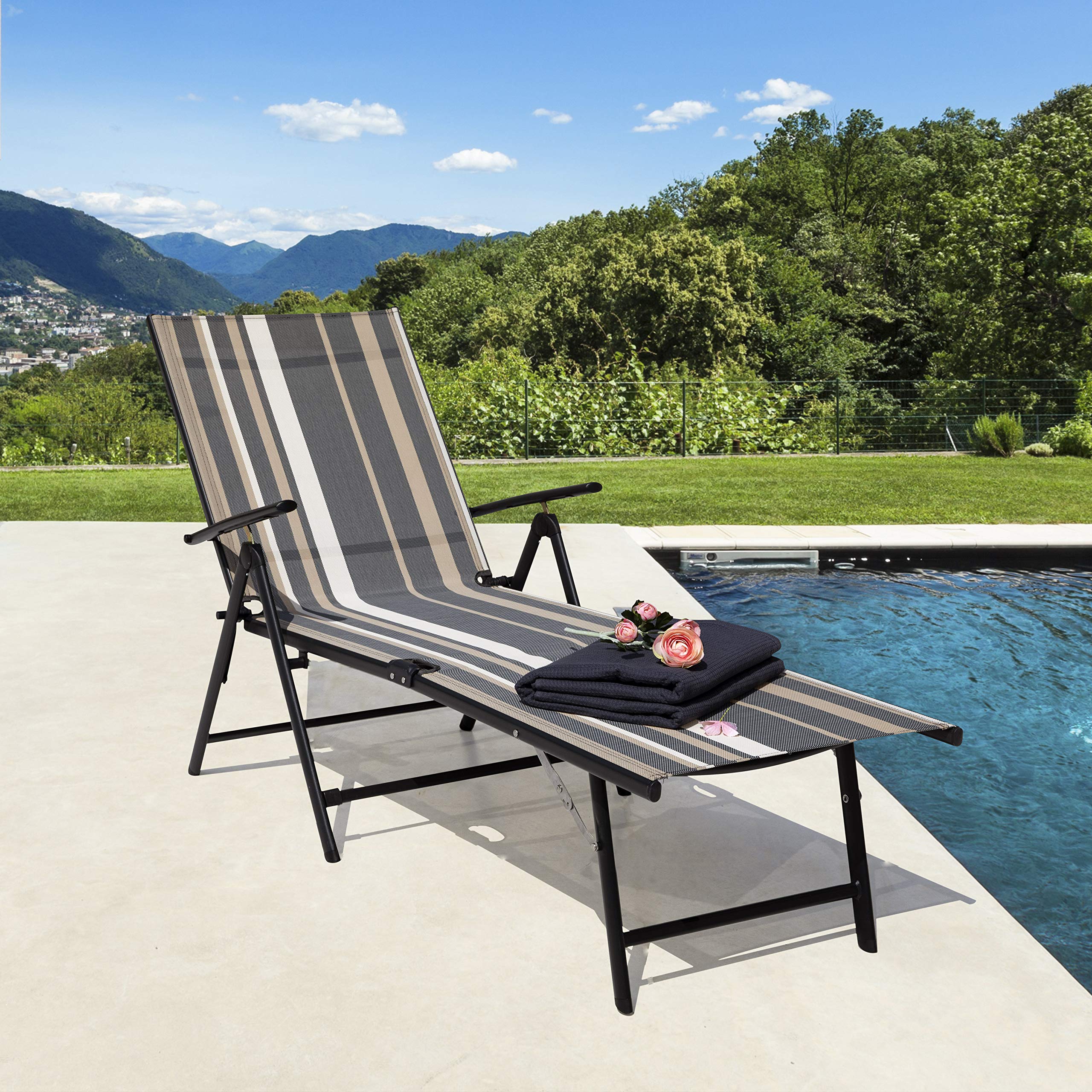 NUU GARDEN Outdoor Lounge Chairs Set of 2 - Adjustable Iron Frame & Textilene Fabric Zero Gravity Recliners - Perfect for Beach, Yard, Pool, Patio & Backyard Relaxation - Striped Design Comfortable Outdoor Furniture for Sunbathing & Lounging