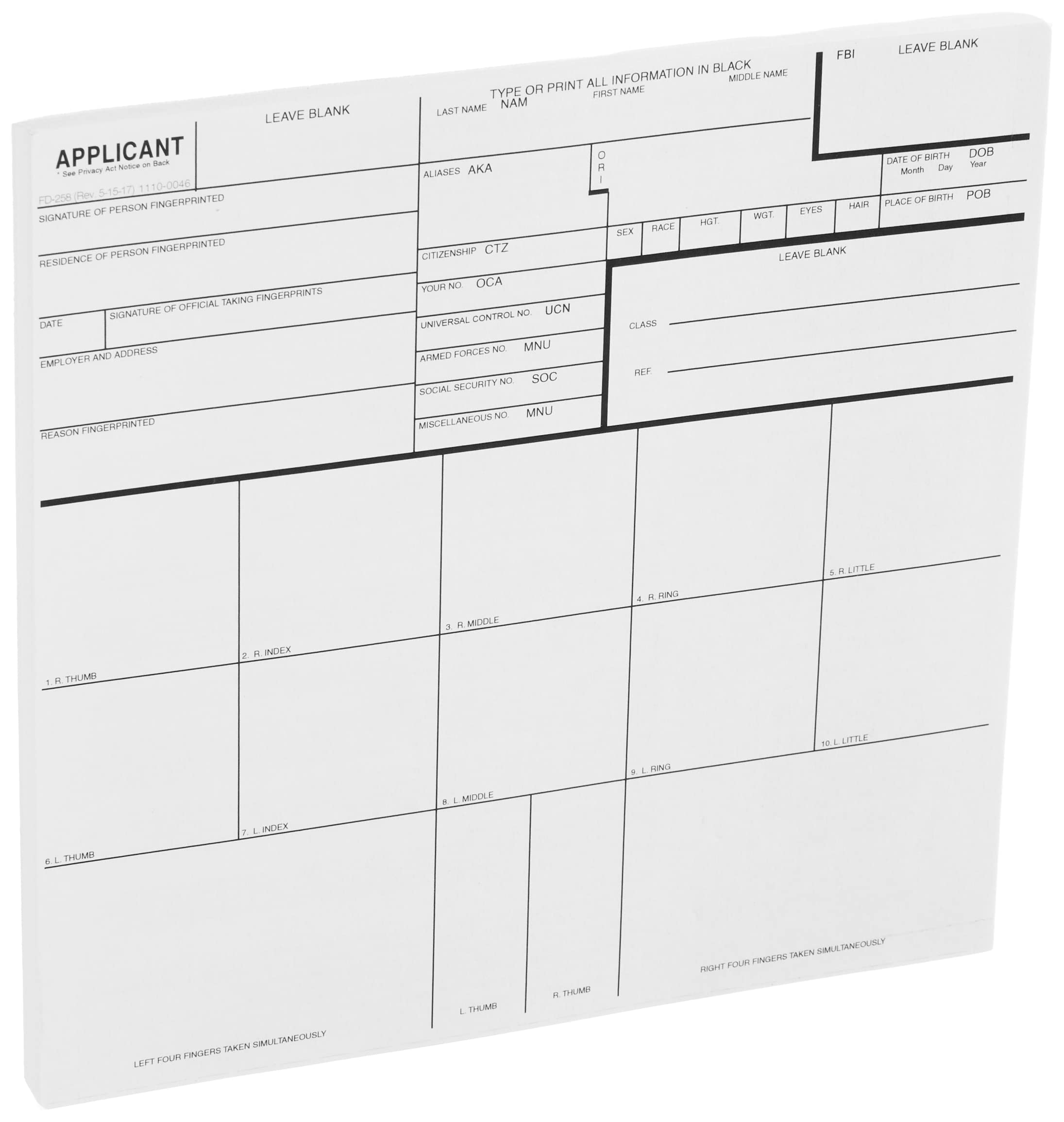 FD-258 Fingerprint Cards - 50 Pack, Black | FBI Approved, Inkless Fingerprinting for Background Checks, Employment & Security Clearance | Ideal for Law Enforcement, HR & Government Agencies