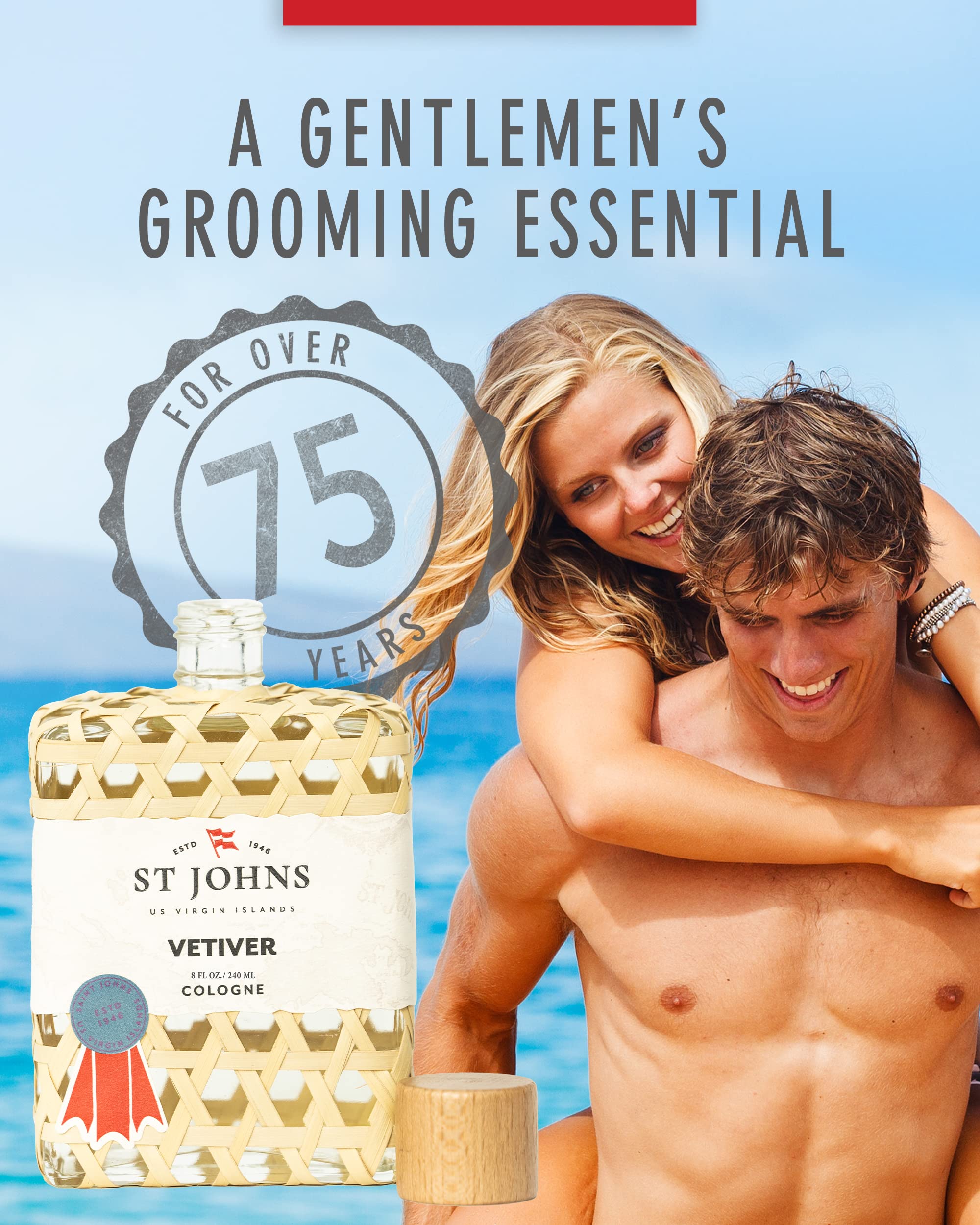 St. John's Classic Vetiver Cologne for Men | Virgin Islands Inspired Fresh & Sophisticated Fragrance | 8 oz Eau de Cologne | Perfect for Date Nights, Office Wear & Special Occasions