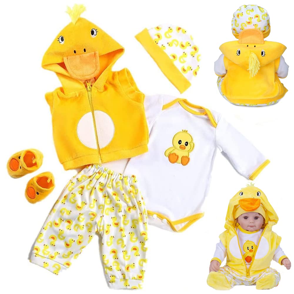 MAIHAO 17-22 Inch Reborn Baby Doll Clothes Set - 5pcs Yellow Duck Outfit with Accessories for Newborn Baby Doll Boy & Girl | Perfect for Role Play, Gift Giving & Collecting