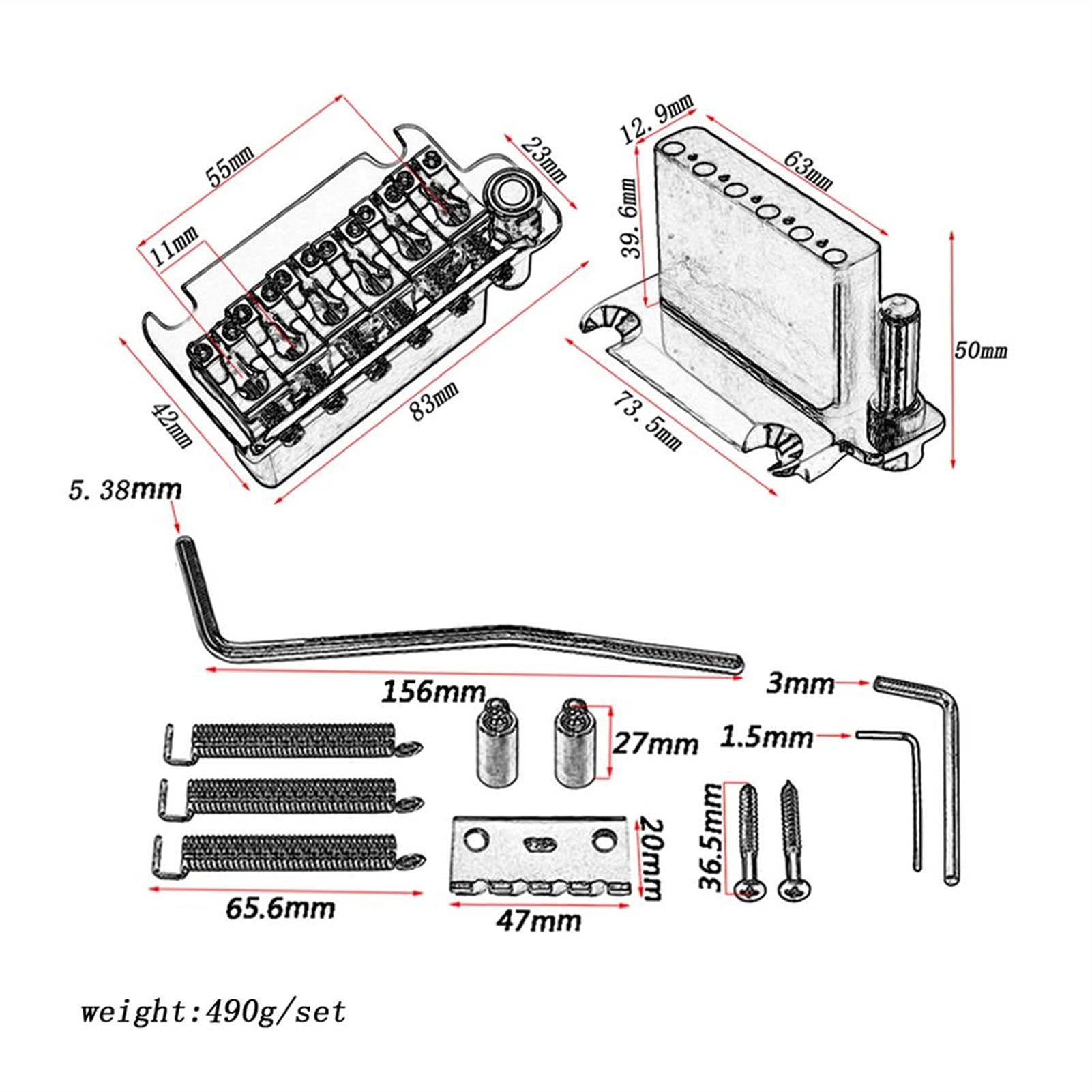 Premium ST Electric Guitar Tremolo System - Solid Brass Bridge & Saddles Replacement Set for Enhanced Sustain & Tuning Stability | Perfect for Rock, Blues & Metal Performances