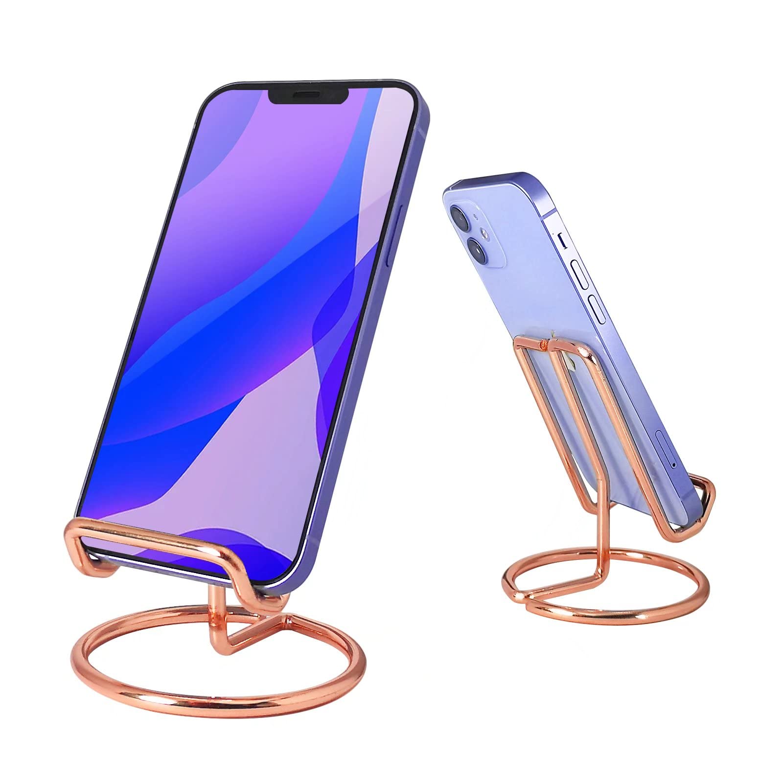 ROPOSY Rose Gold Metal Phone Stand for Desk - Adjustable Holder Compatible with iPhone 13/12/11/X/8/SE, Samsung Galaxy, 4.7-5.8 Inch Smartphones - Perfect for Office, Home, Video Calls & Hands-Free Viewing