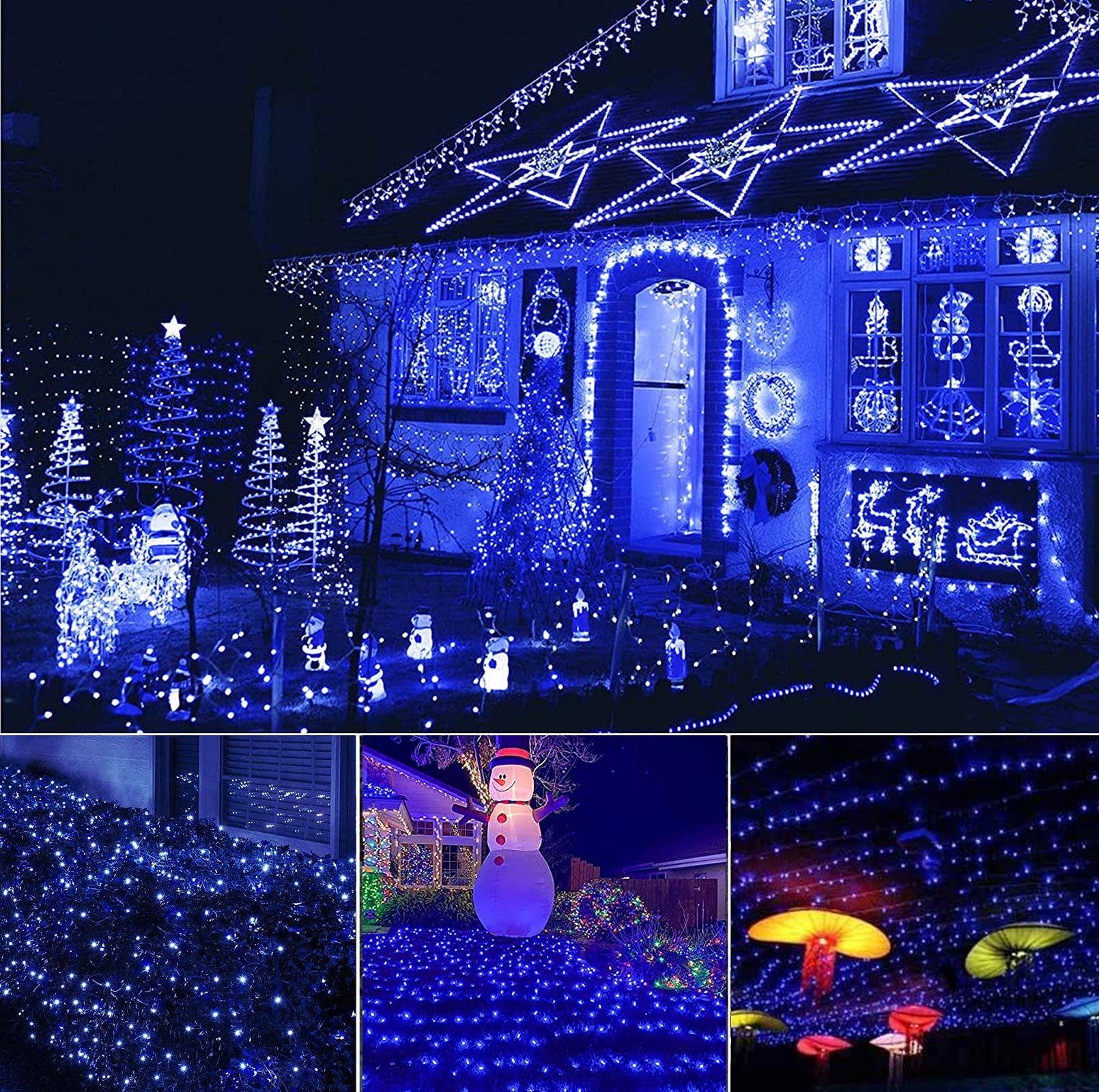 2-Pack 39ft 100 LED Solar String Lights Outdoor Waterproof - 8 Lighting Modes for Christmas Party, Wedding, Garden, Patio, Fence, Balcony Decoration (Blue) | Perfect for Holiday Decor, Backyard Lighting & Evening Ambiance