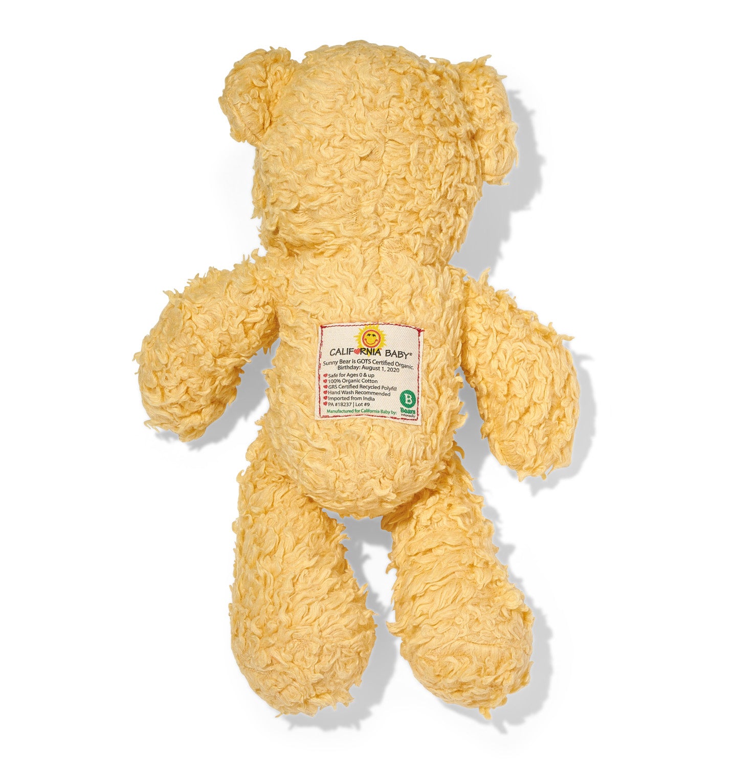Certified Organic Cotton Sunny Teddy Bear - Soft & Cuddly Plush Toy for Babies & Kids | Perfect for Nursery Decor, Baby Shower Gifts & Comfort Companions