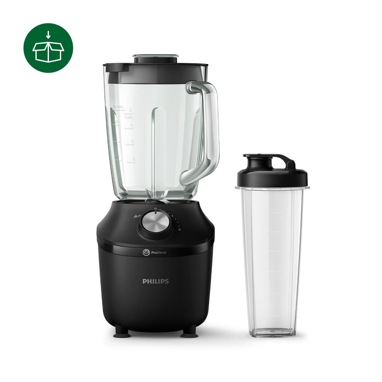 Philips 3000 Series Blender with ProBlend Crush Technology - 600W Motor, 2L (1.25L Effective) Capacity, 2 Speed Settings & Pulse Function (HR2291/41) - Perfect for Smoothies, Soups & Ice Crushing at Home