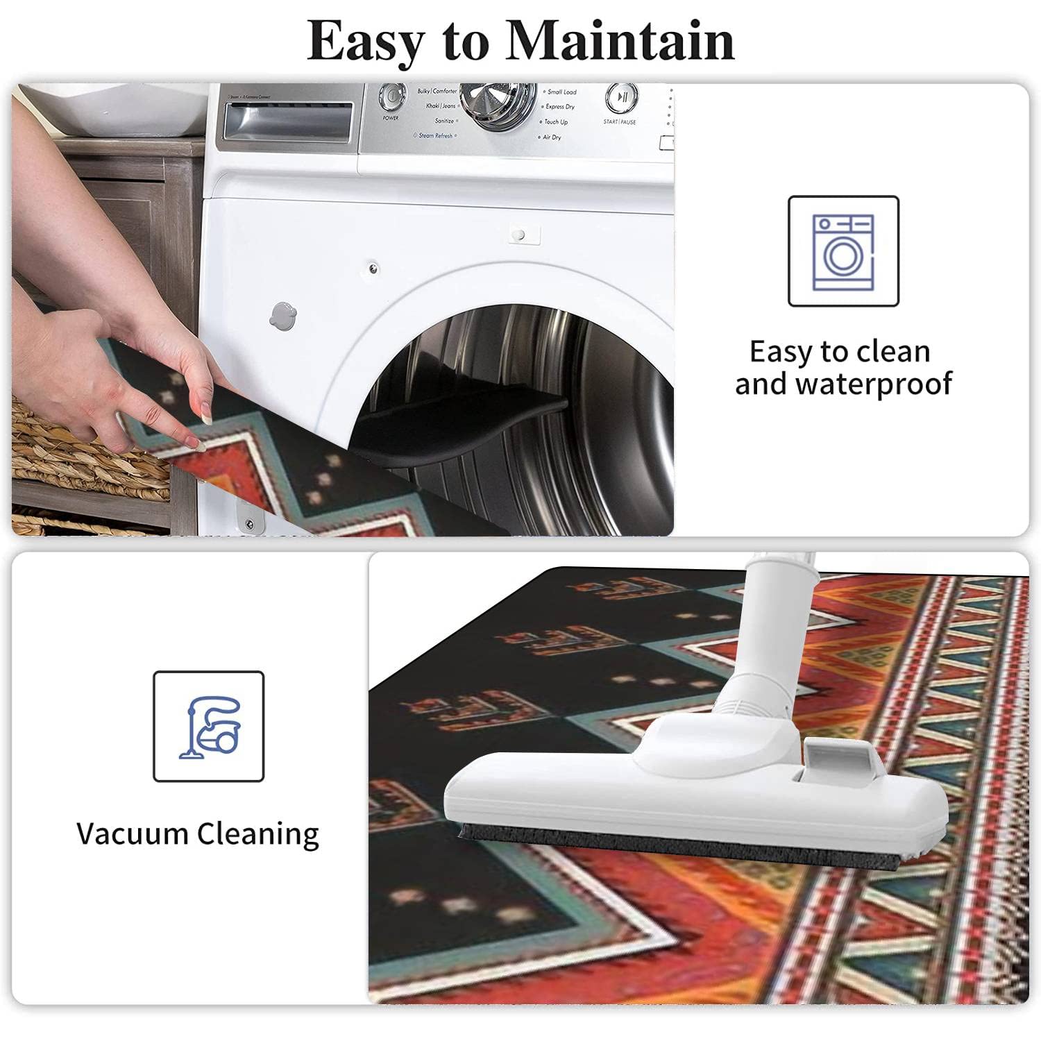 Non-Slip Washable Kitchen Rugs Set - Ethnic Abstract Tribal Embroidery Design - Mexican Style Floor Mat for Kitchen, Bathroom & Entryway - Comfort Standing Mats for Home Decor & Safety