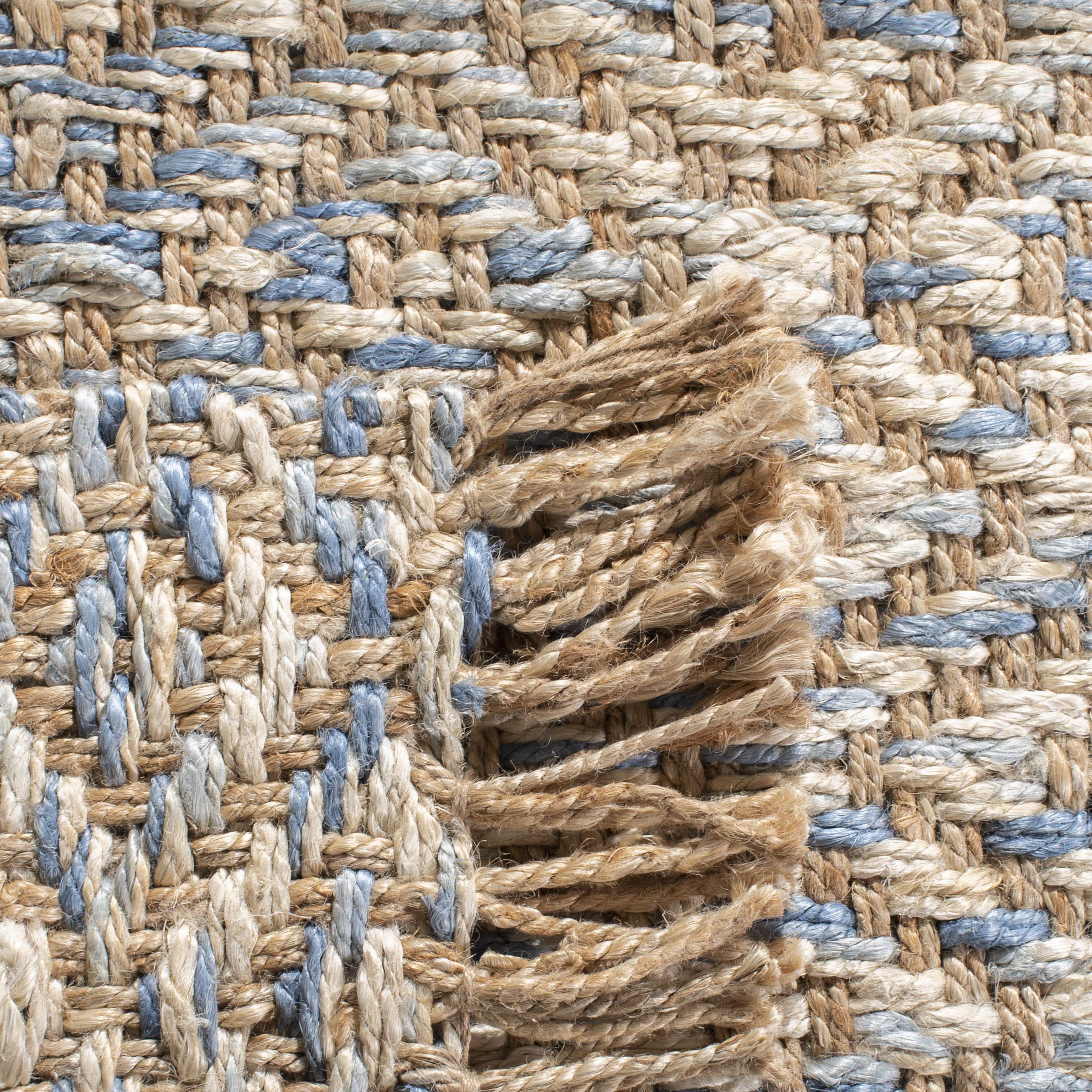 SAFAVIEH Handmade Woven Jute Area Rug 5' x 8' - Natural & Blue, Fringe Detail, Eco-Friendly Natural Fiber for Living Room, Bedroom & High Traffic Areas | Durable Floor Decor for Cozy Home & Office Spaces (NF822A)