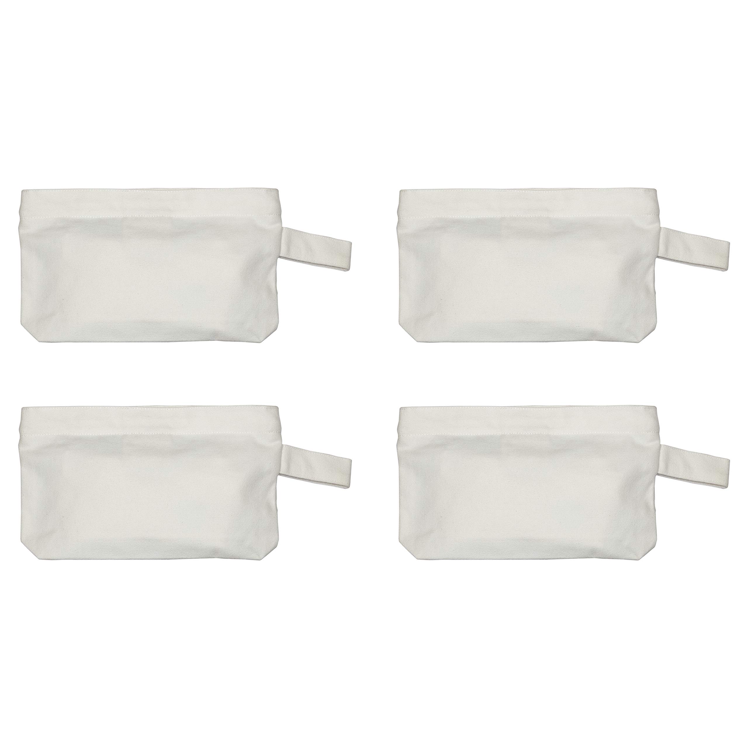 Organic Cotton Canvas Zipper Pouch - Heavy Duty Tool Bag for Makeup, Cosmetics & Stationery - White Fabric Coin Purse for Travel & Daily Use (4 Pack) - Perfect for Toiletries, Pencils & Small Essentials